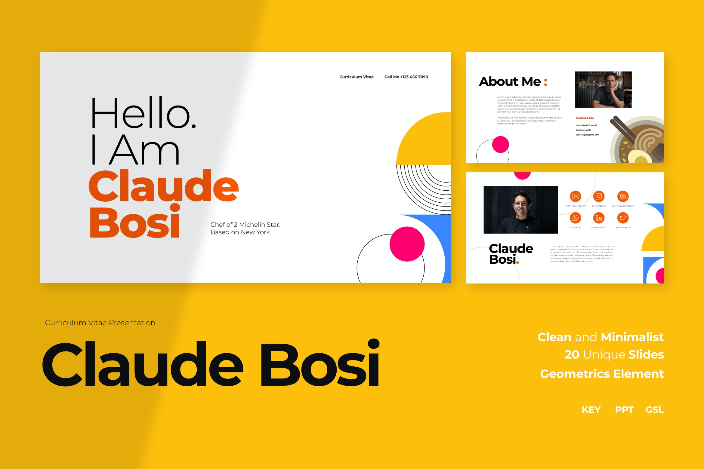 橙色设计感简约个人简历求职简历PPT模板（Keynote）