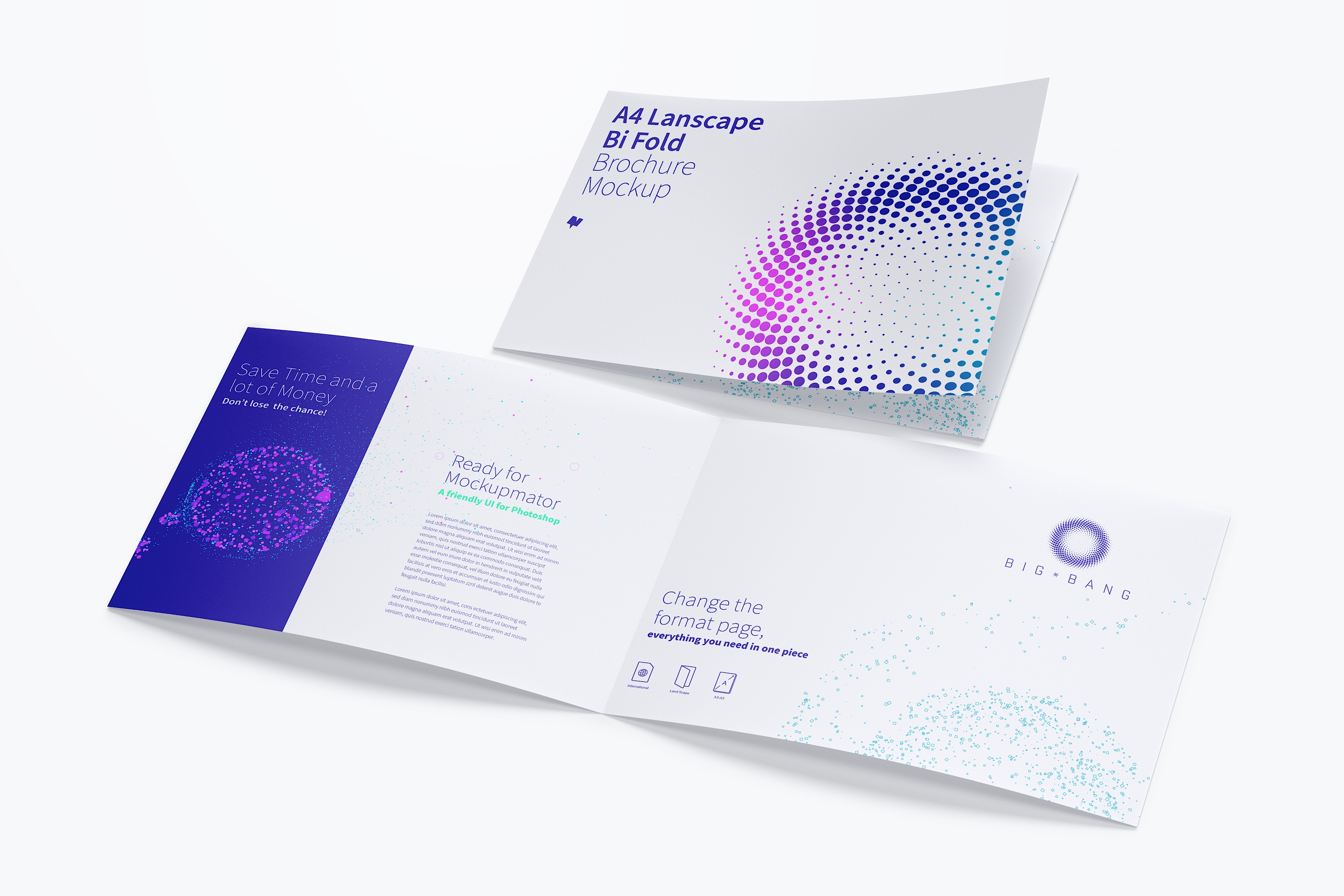 A4纸尺寸折页传单小册子设计样机04 A4 Landscape Bi Fold Brochure Mockup 04