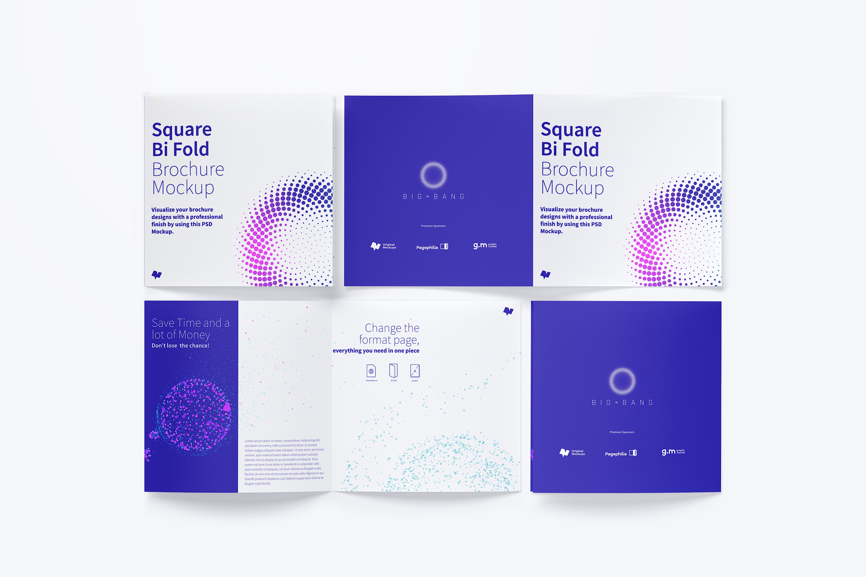方形折页传单版式设计图样机04 Square Bi Fold Brochure Mockup 04
