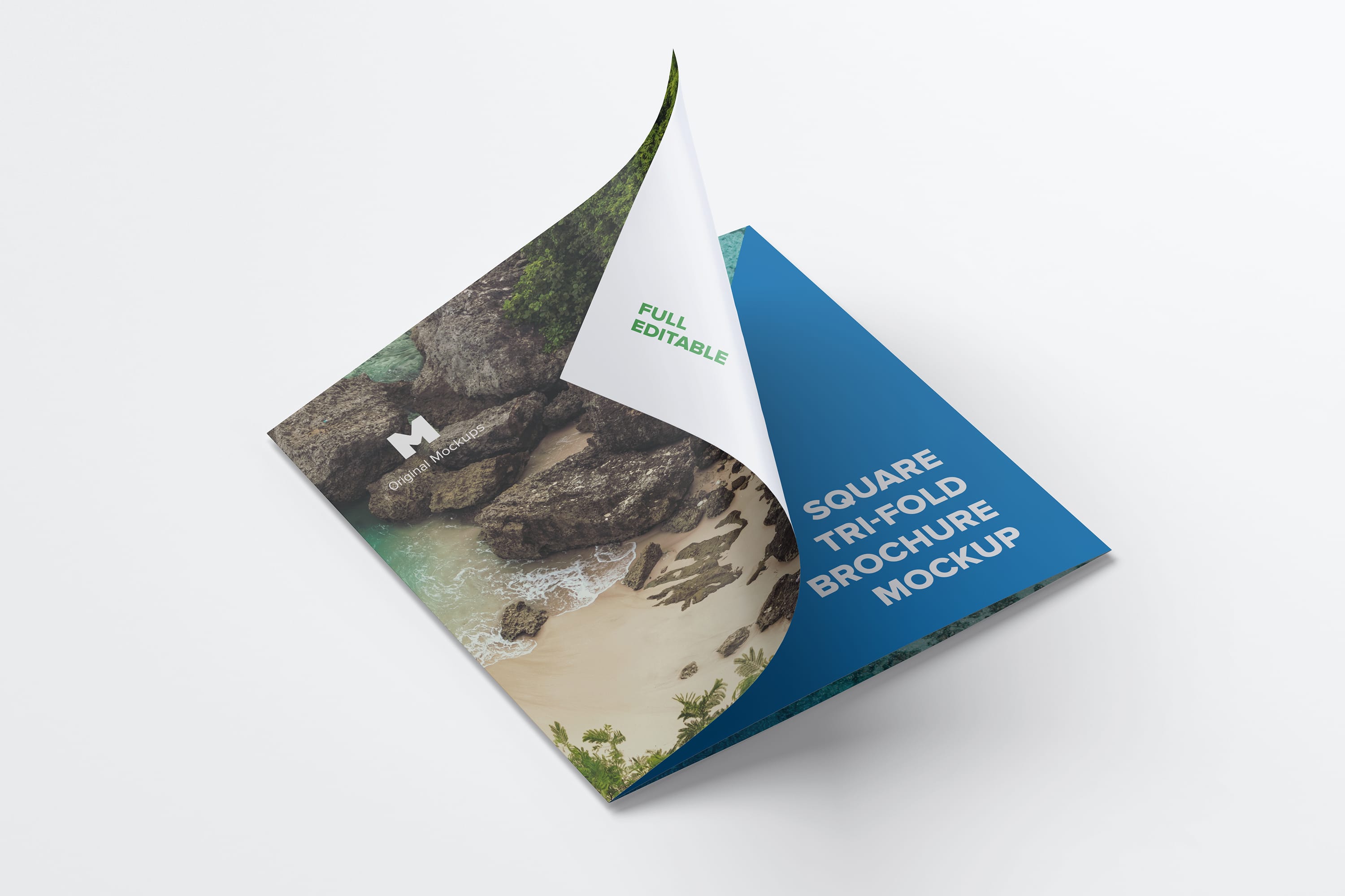 方形三折小册子传单设计样机02 Square Tri-Fold Brochure Mockup 02