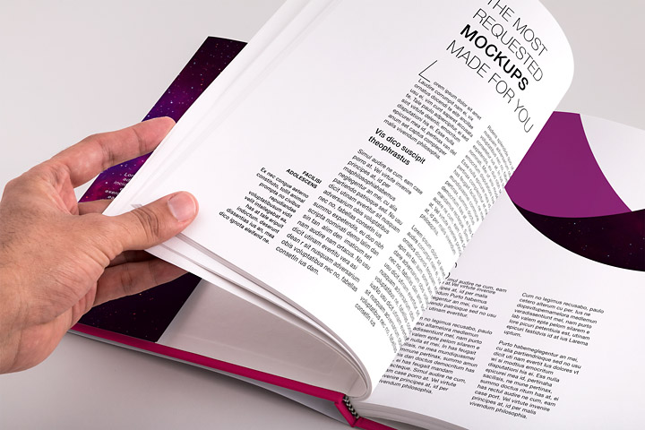 精装图书内页版式设计预览图PSD样机04 Hardcover Standard Portrait Book PSD Mockup 04