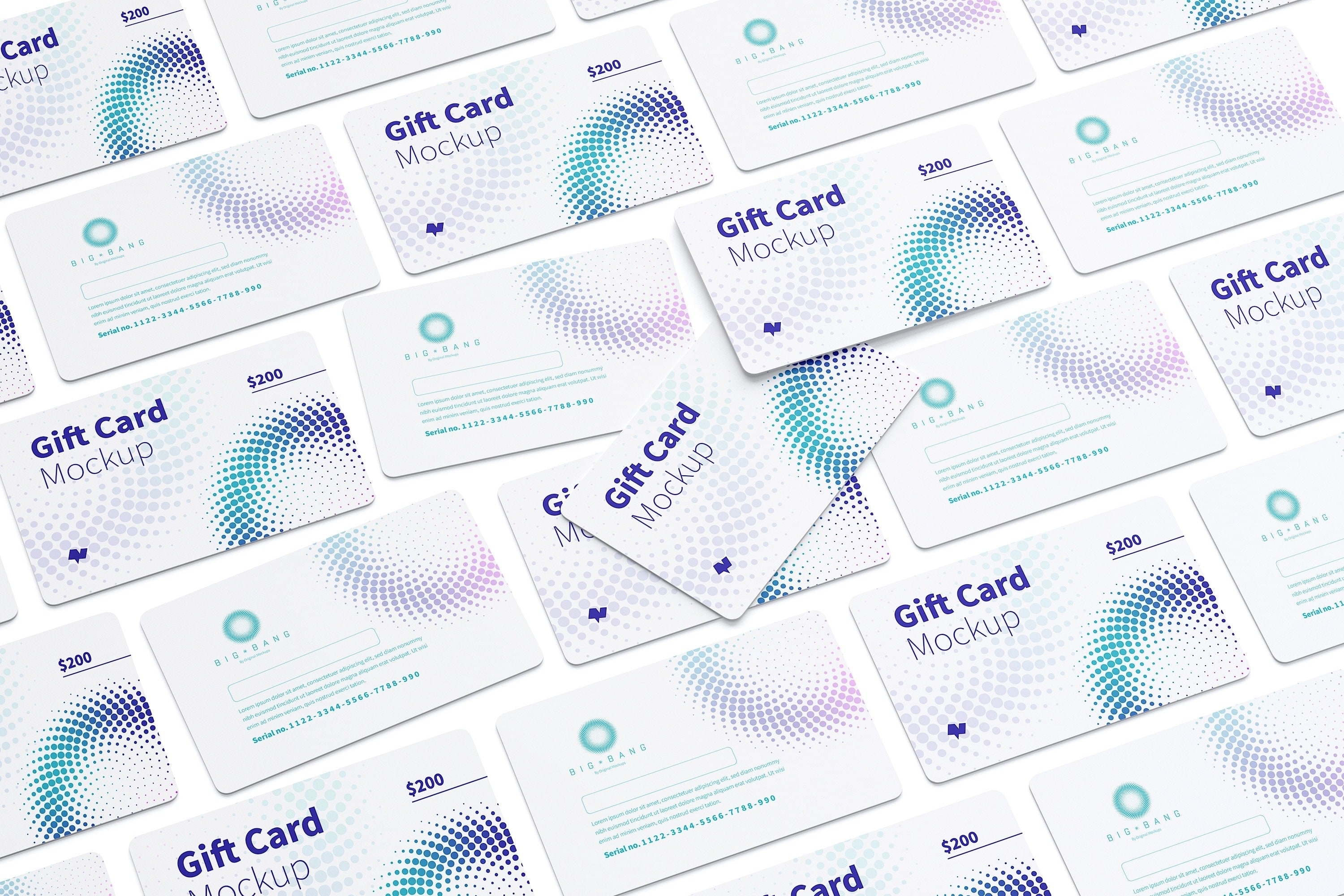 礼品积分卡外观设计等距网格样机模板04 Gift Card Mockup 04