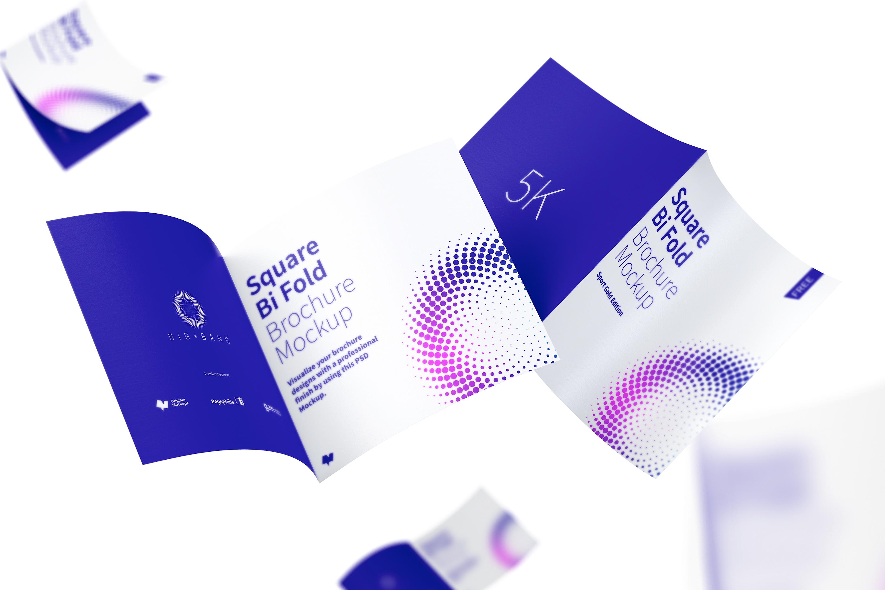 5K高清分辨率双折页尺寸方形传单设计样机模板 Square Bi Fold Brochure Mockup, Floating 5K