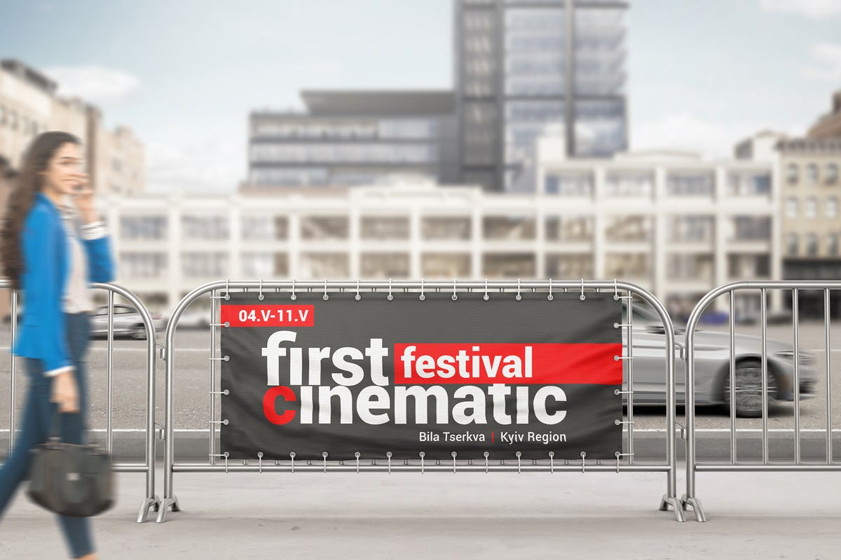 3D护栏Banner广告海报样机 Barrier Banner Mockup