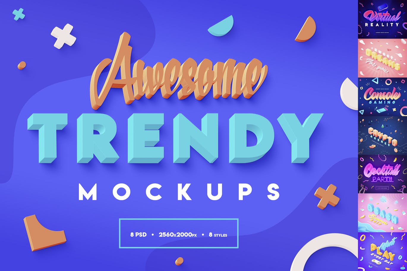 充满活力的时尚3D立体文字效果2.5D等轴等距图层样式预设集合