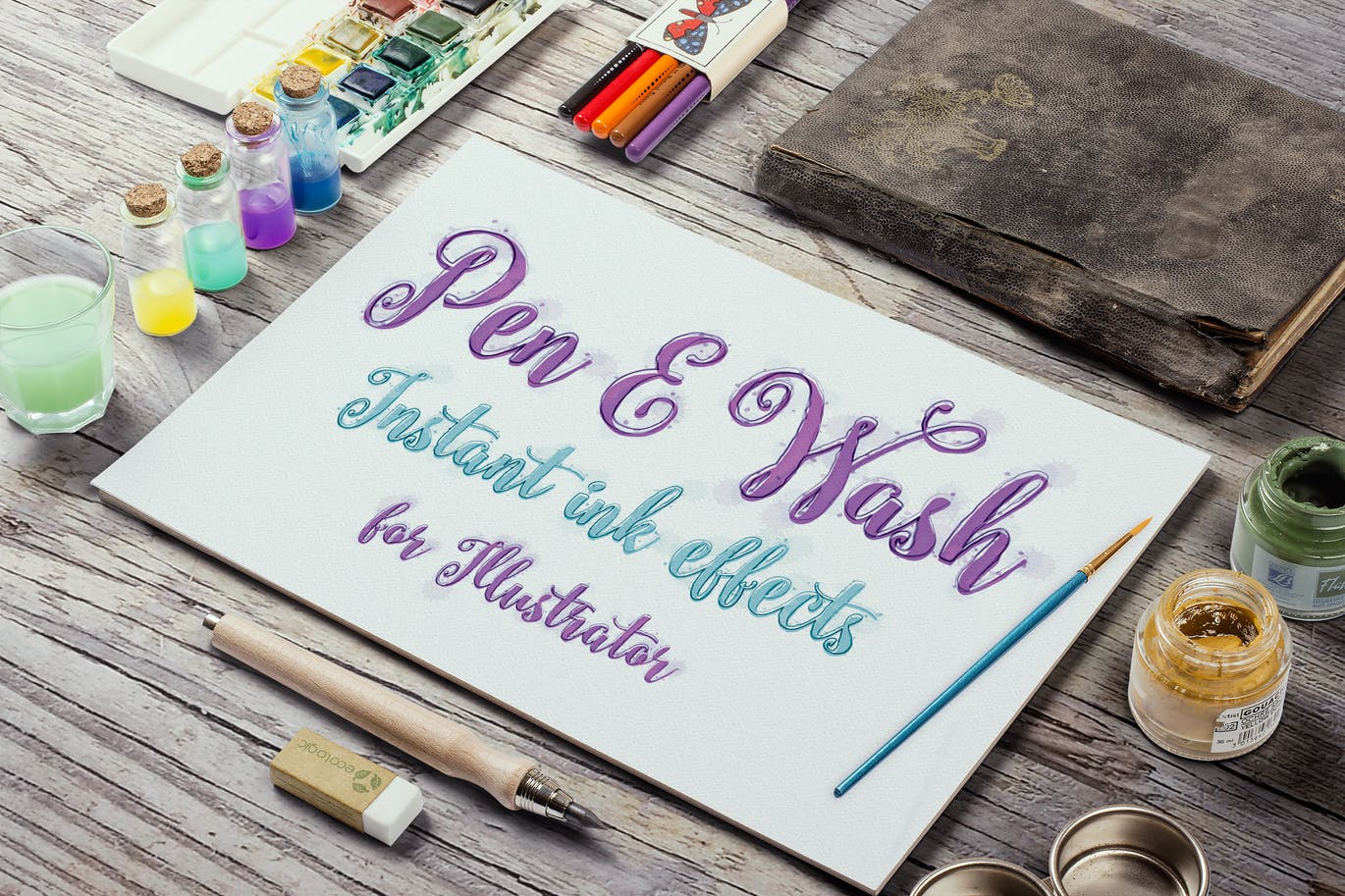 时尚简约高端好用的逼真质感Illustrator的即时手绘水彩水墨墨水效果图层样式（Ai）