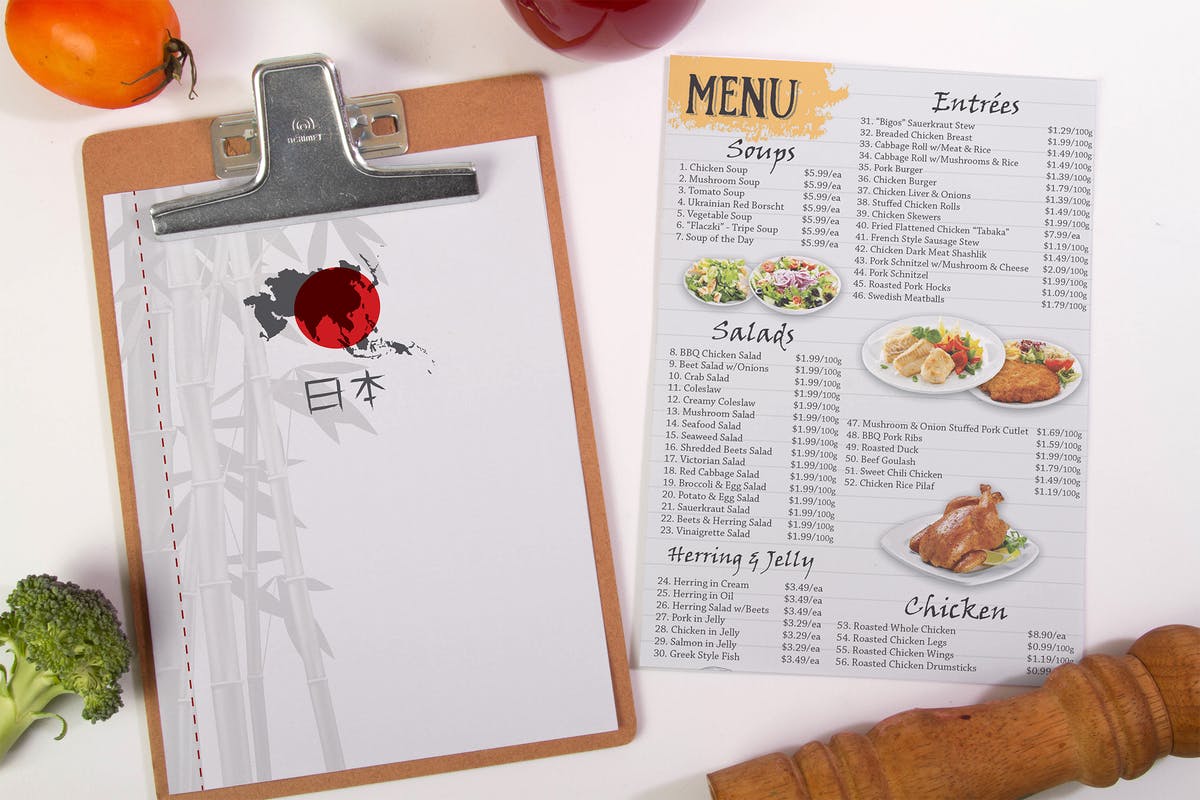 日式餐厅日本菜食物菜单设计样机 Food Menu Mock Up