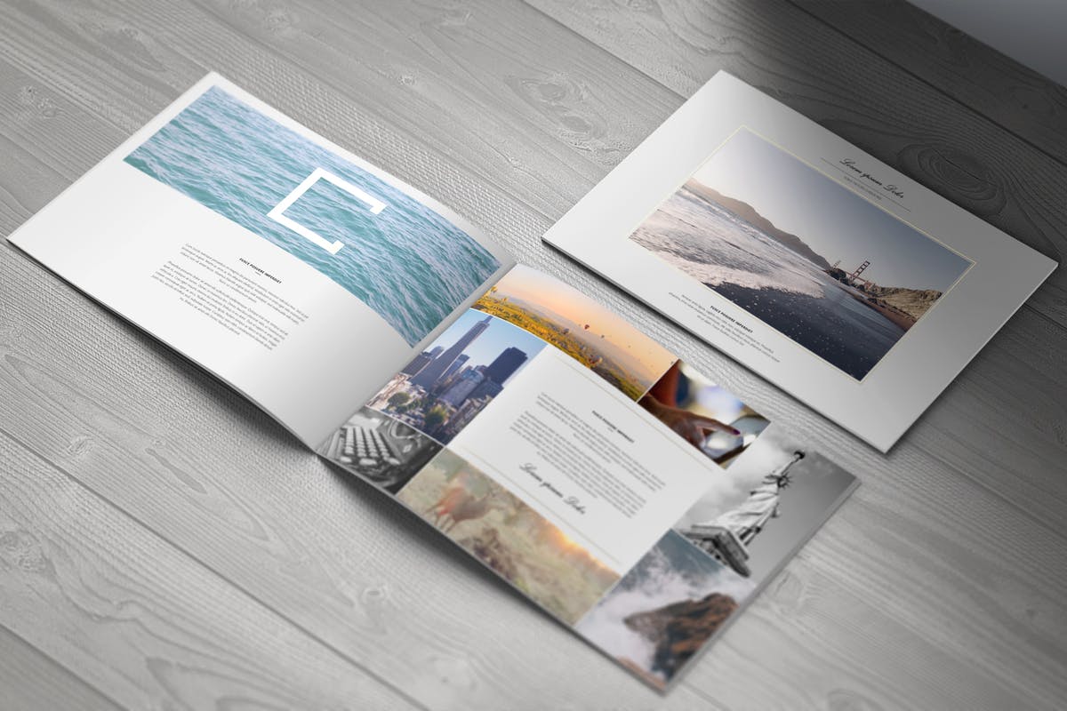 简约A4风景杂志宣传册样机 A4 Landscape Brochure Mock-Up