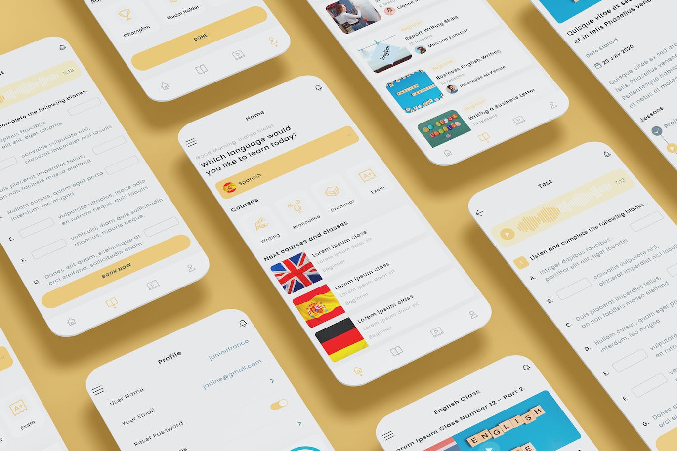 语言学习和在线英语课程应用APP UI KIT