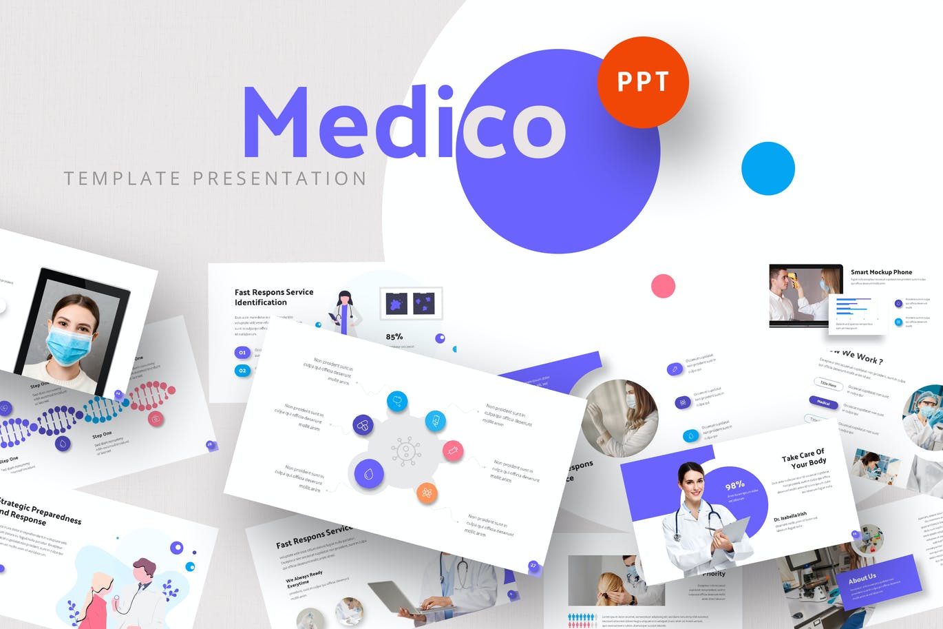 时尚高端简约清新优雅几何图形健康体检医疗powerpoint幻灯片演示模板（pptx）