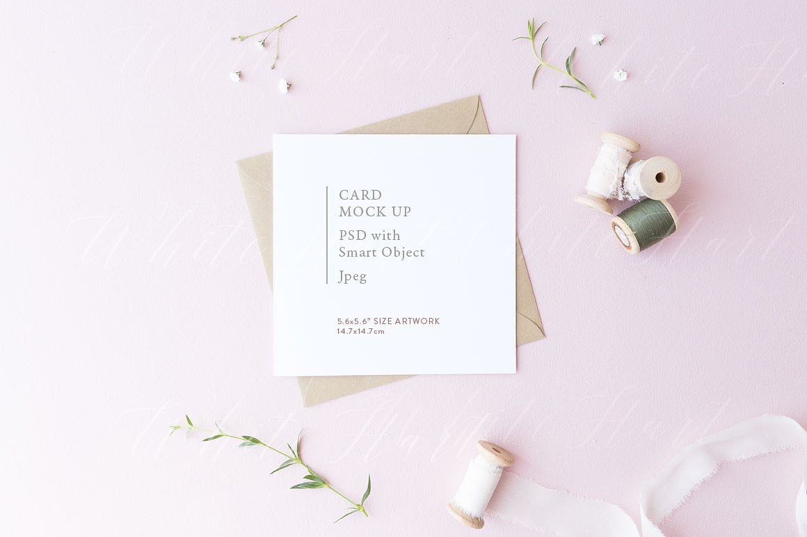 春季系列正方形便签样机模板 Square card mock up