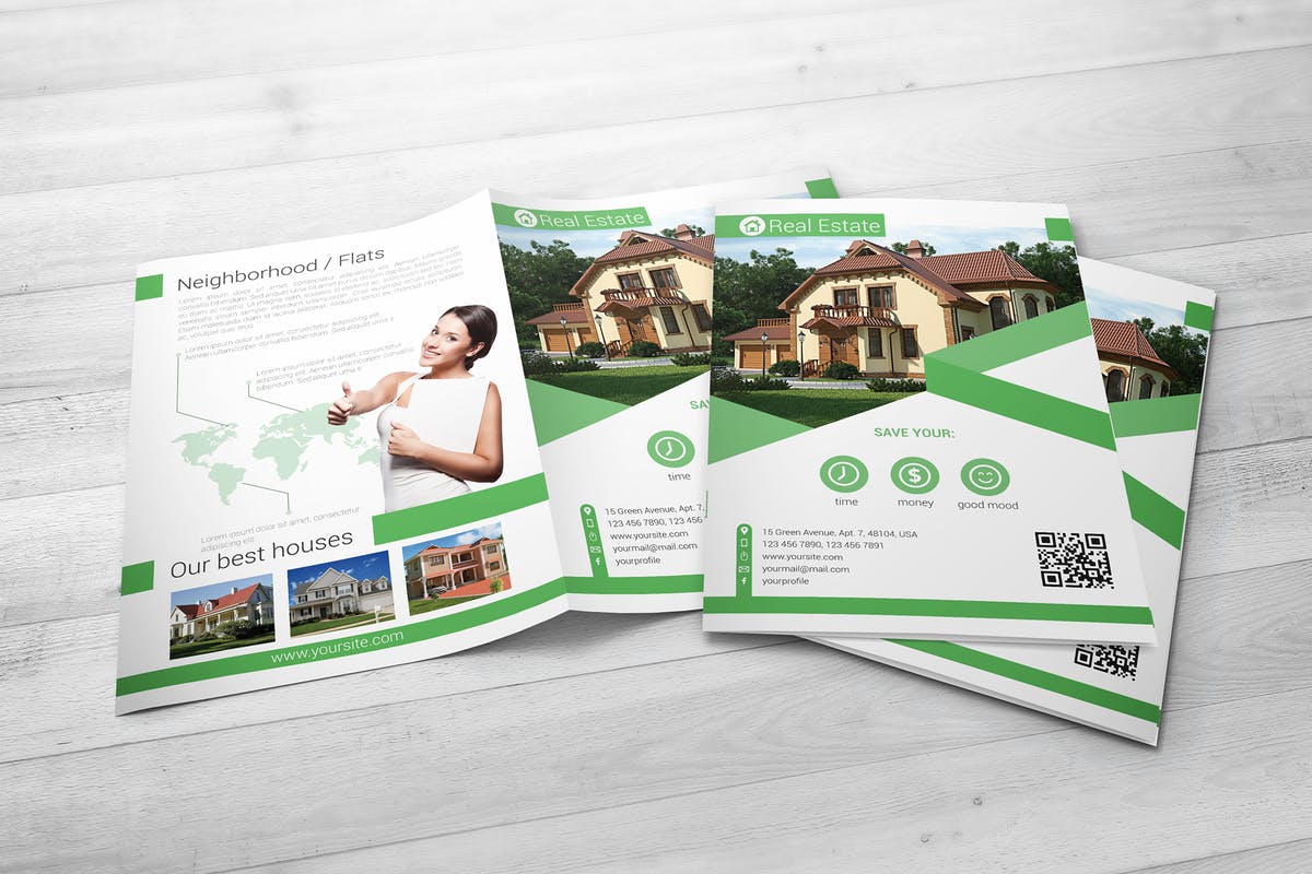 A4对折小册子传单样机 A4 Bi-fold Brochure Mock-Up