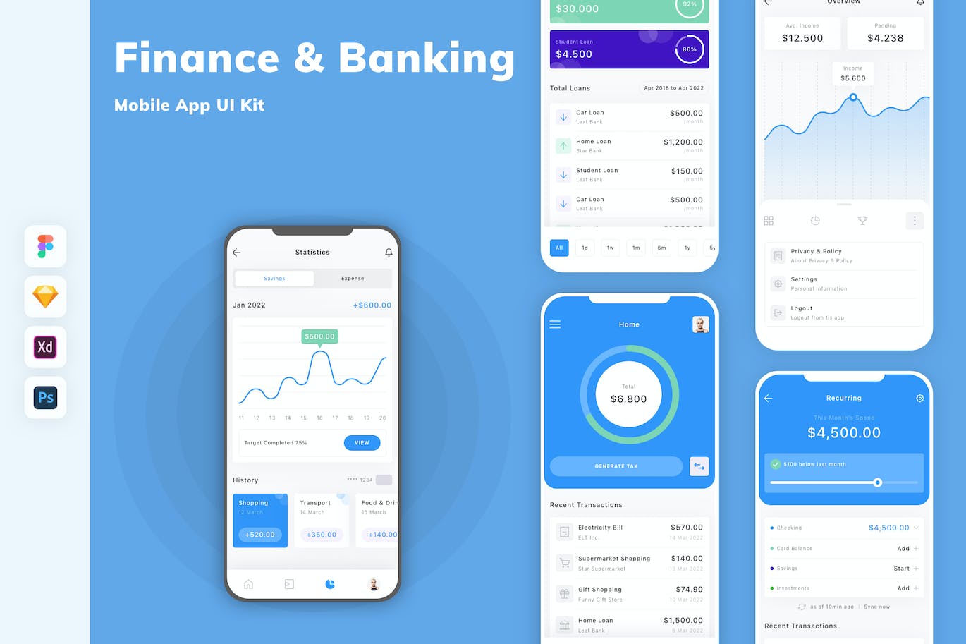 金融和银行移动应用APP UI KIT