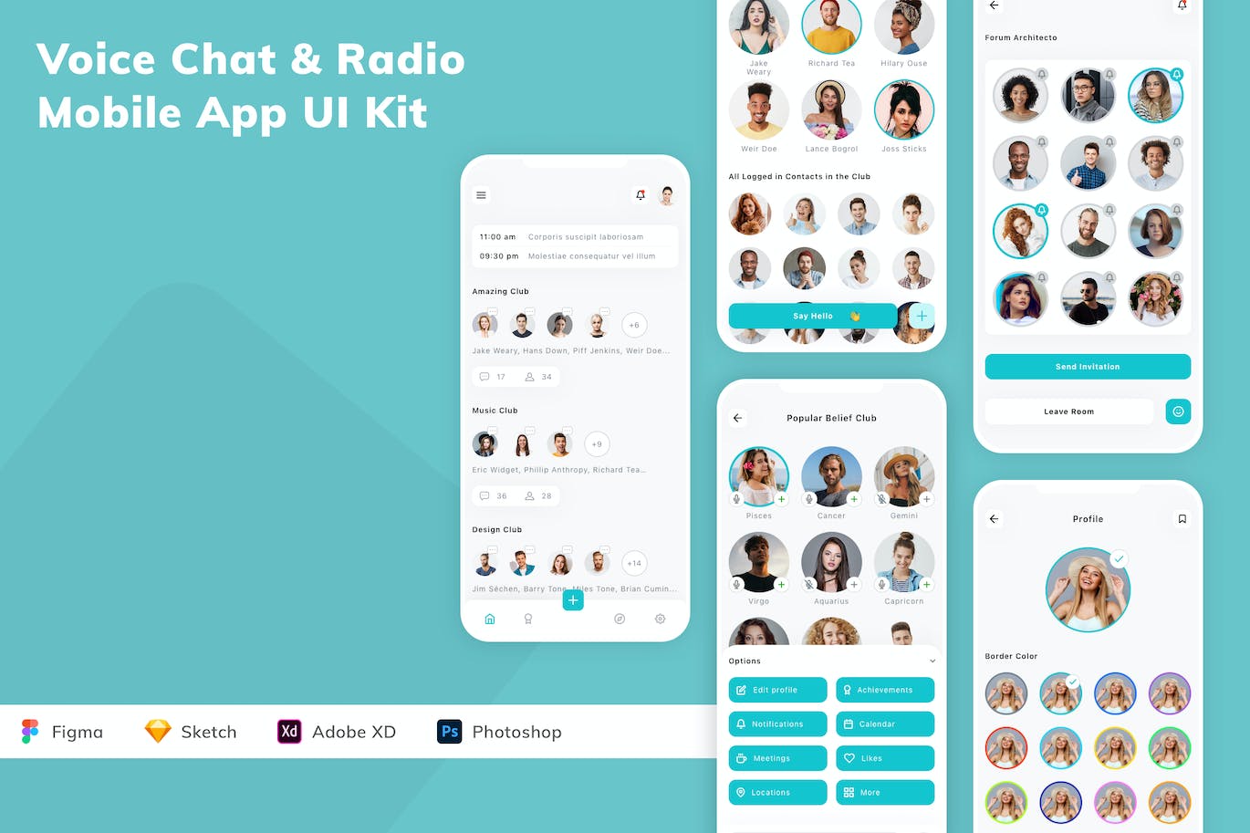 语音聊天和无线电移动应用APP UI KIT