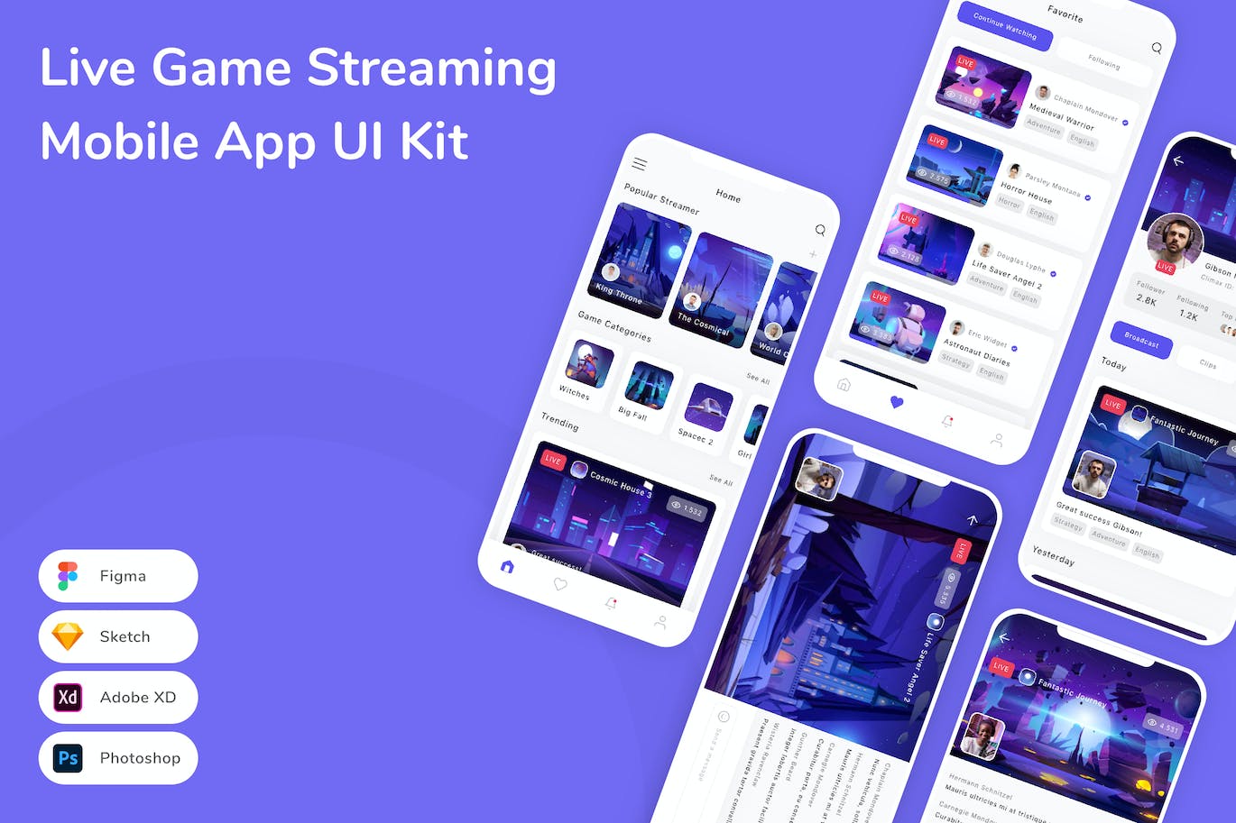 实时游戏流媒体移动应用APP UI KIT