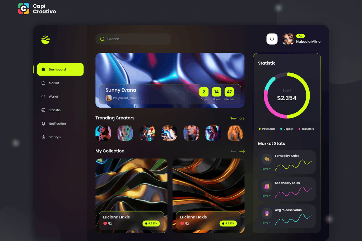 NFT仪表板UI概念网页模板
