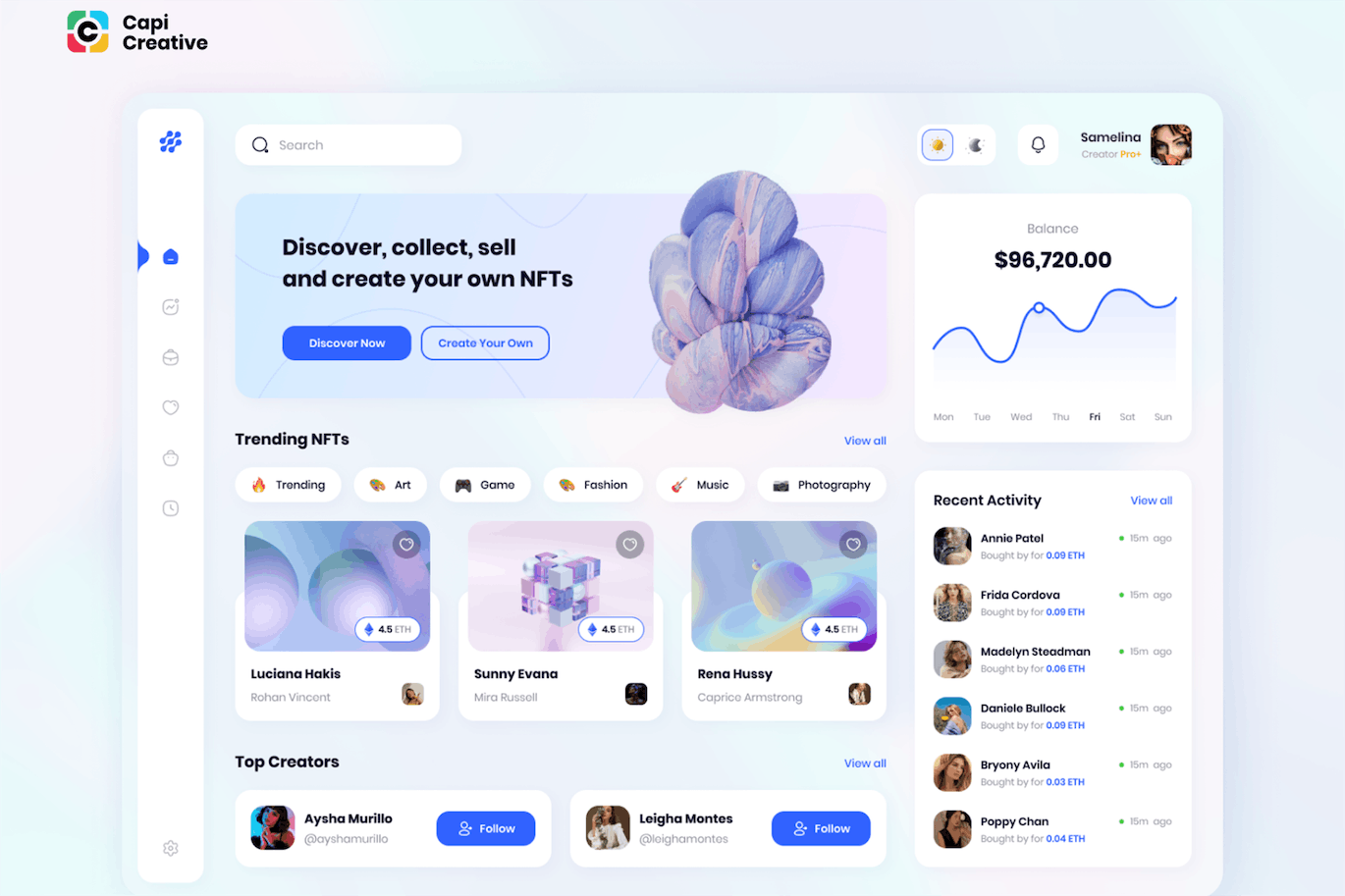 NFT仪表板UI概念后台仪表盘