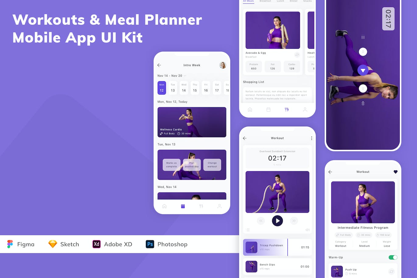 健身和膳食计划移动应用APP UI KIT