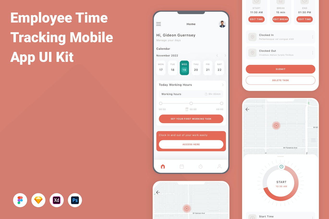 员工时间跟踪移动应用APP UI KIT
