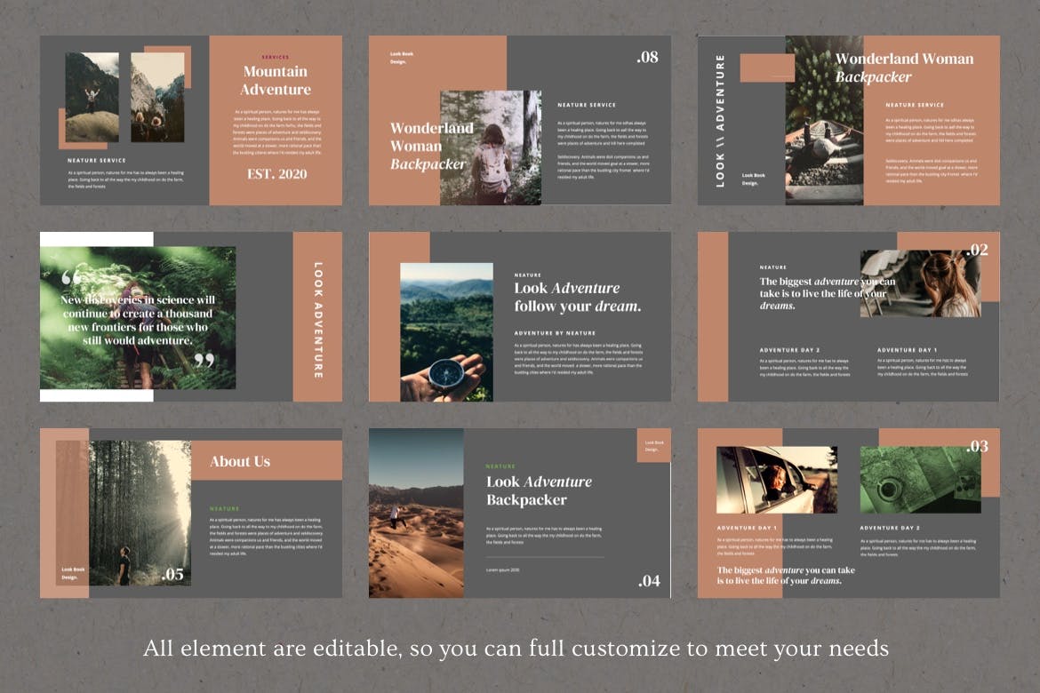 背包客-户外项目兴趣内容介绍的PPT模板（PPTX）