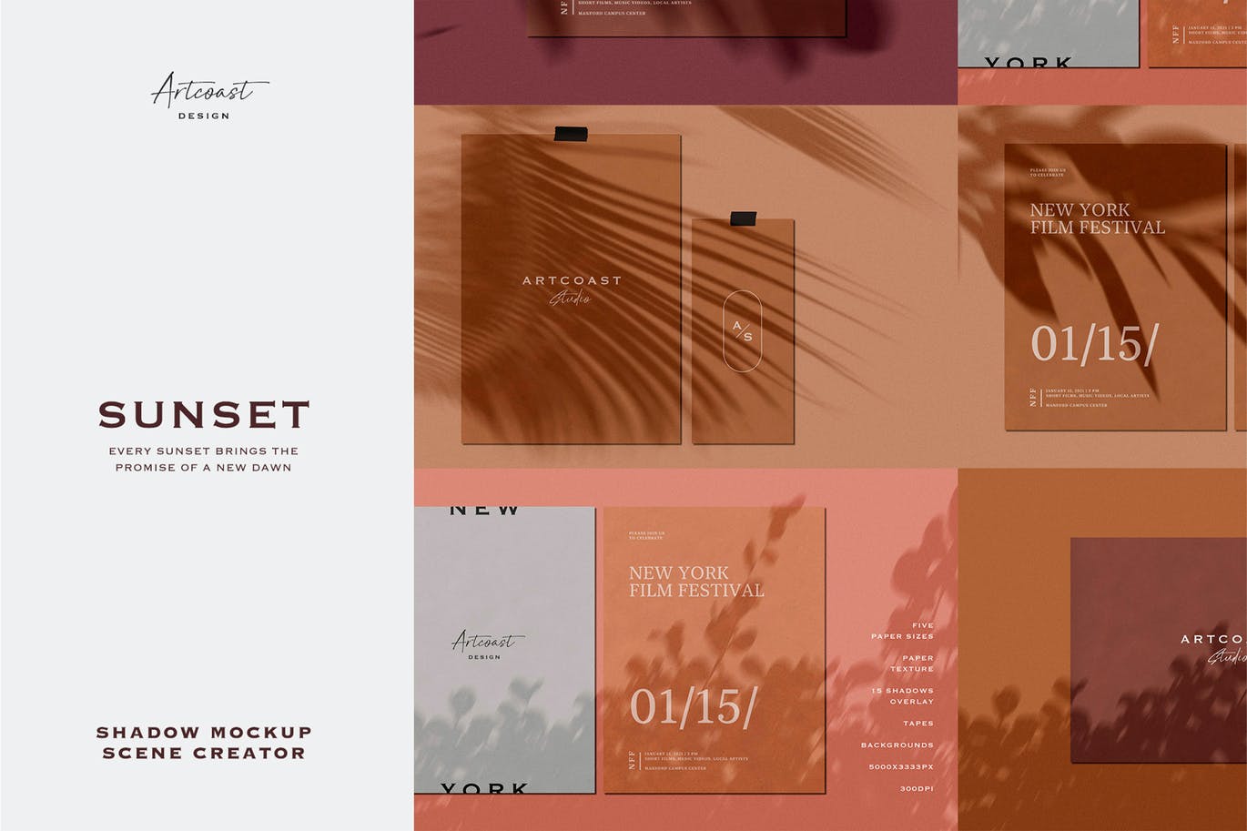 日落植物阴影场景样机素材 Sunset Shadow Mockup Scene Creator