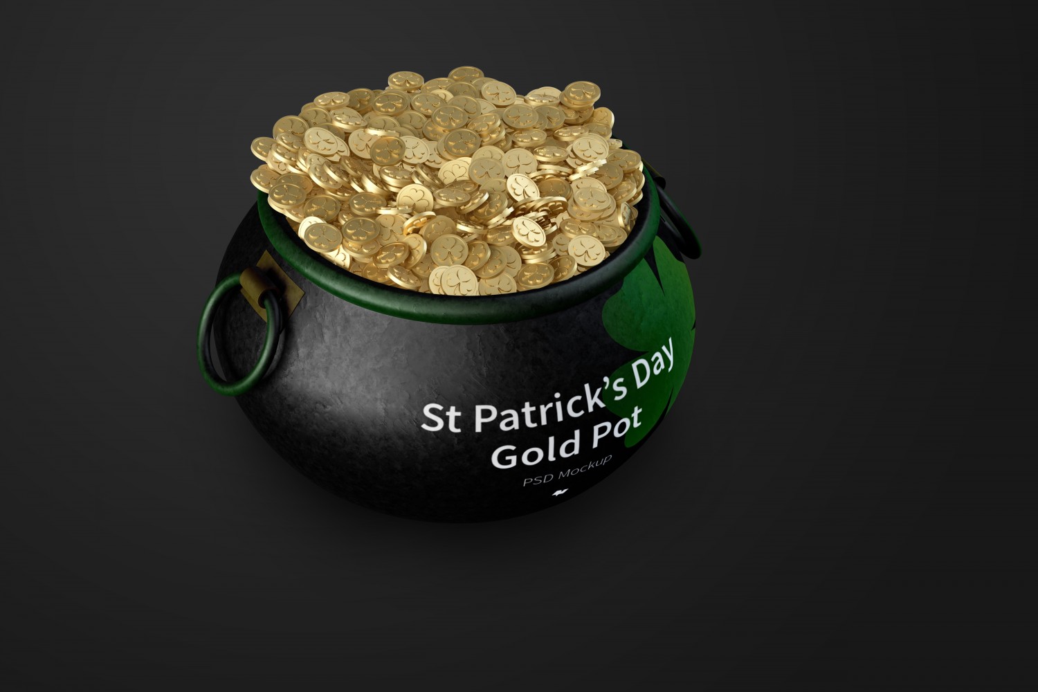 圣帕特里克节金币罐前视图样机v3 Saint Patrick’s day Pot of Gold Mockup, Front View 03