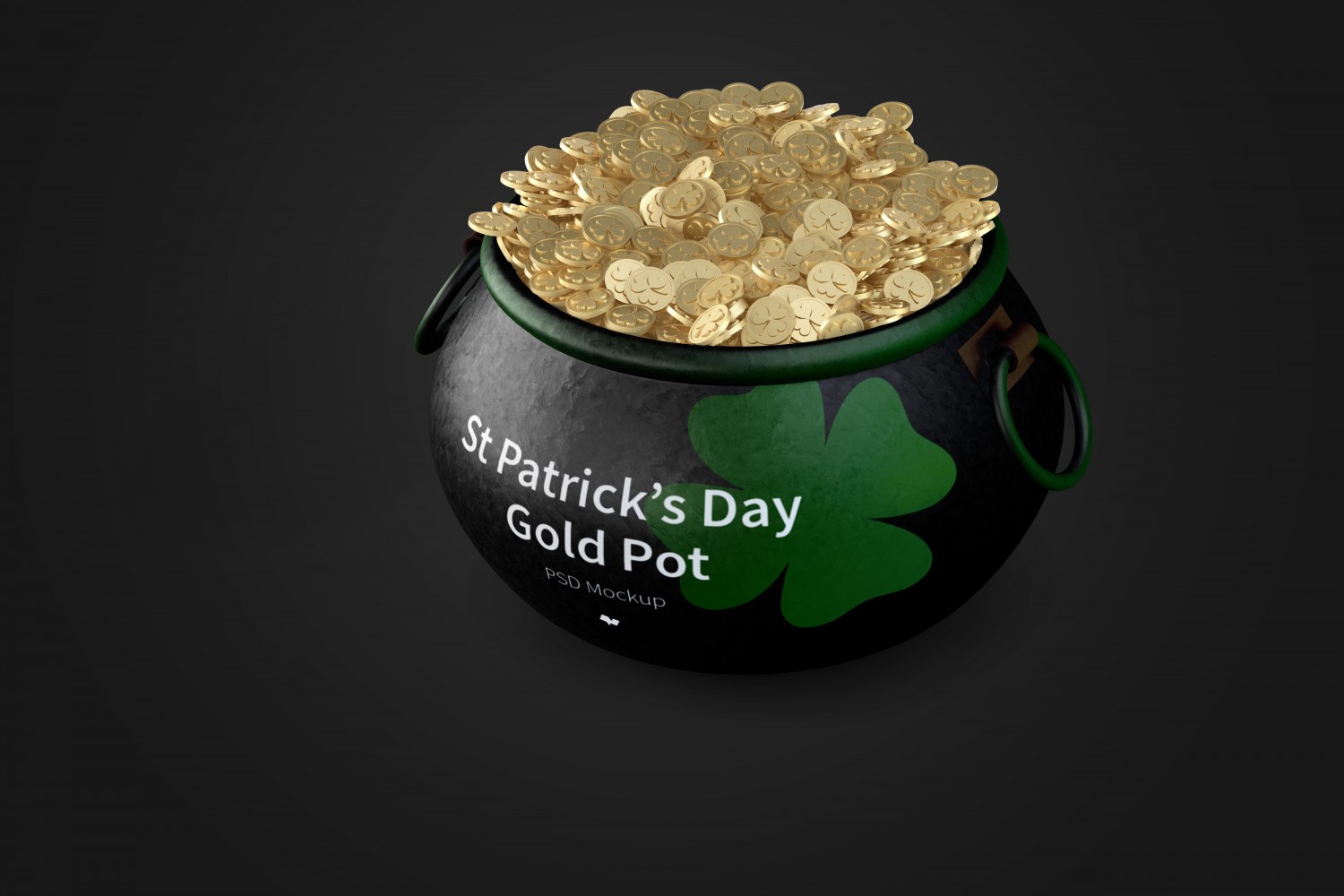 圣帕特里克节金币罐前视图样机v2 Saint Patrick’s day Pot of Gold Mockup, Front View 02
