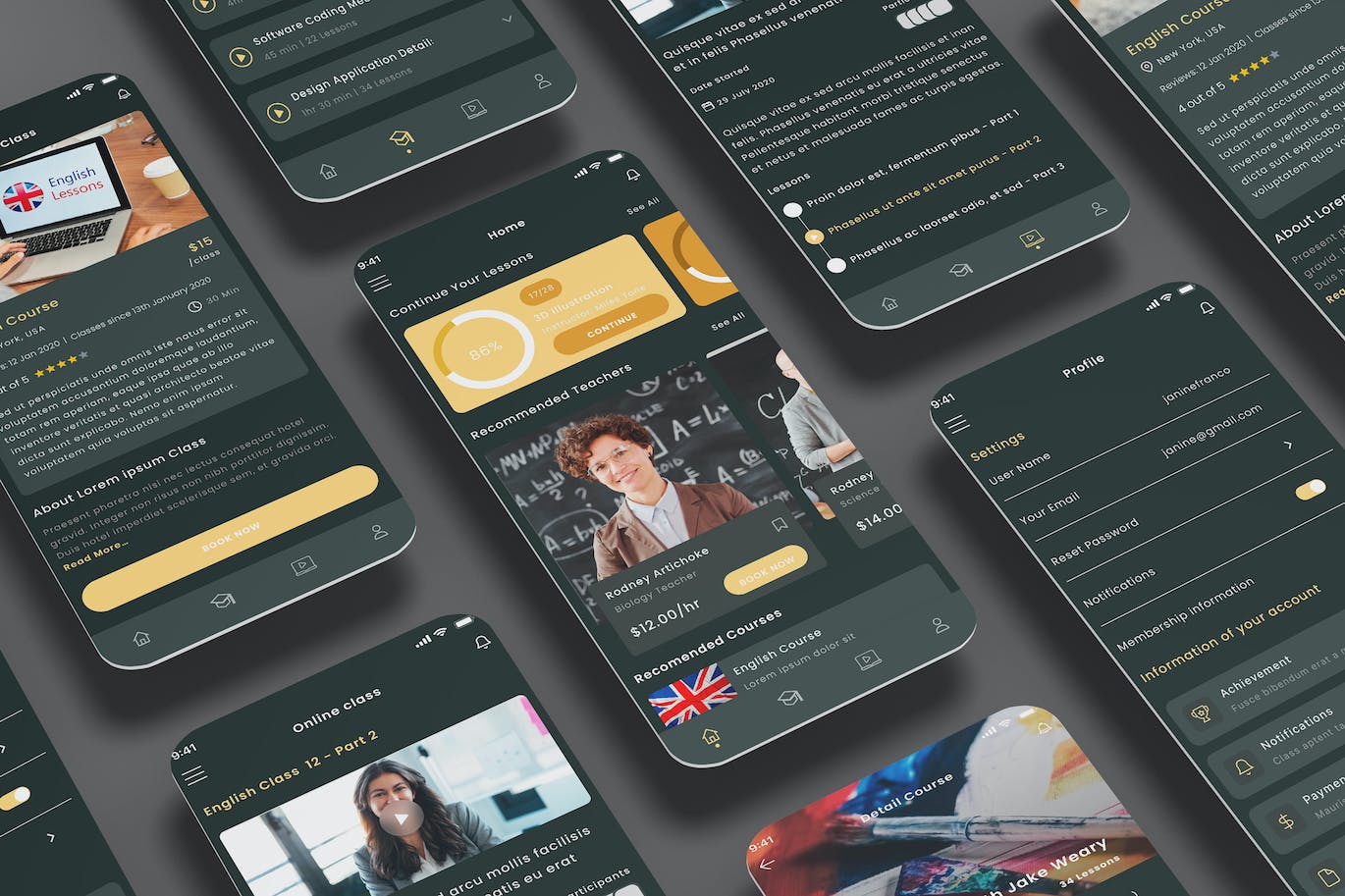 在线学习、英语课程、教育应用 APP UI KIT