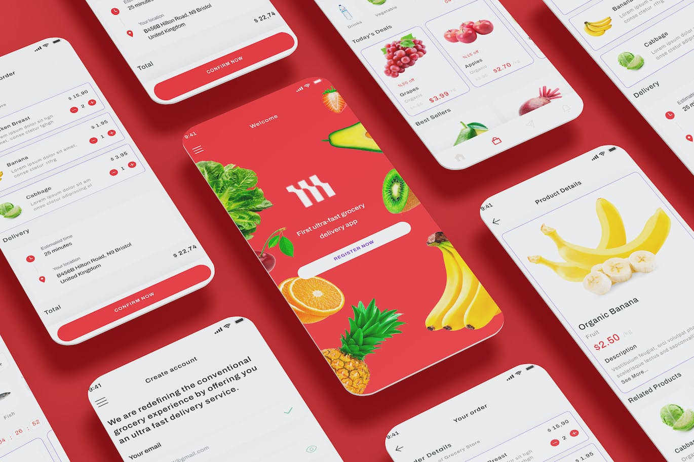 在线杂货店和配送食品商店应用APP UI KIT