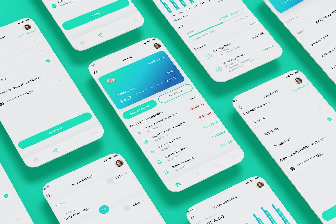信用卡管理、汇款和银行应用APP UI KIT