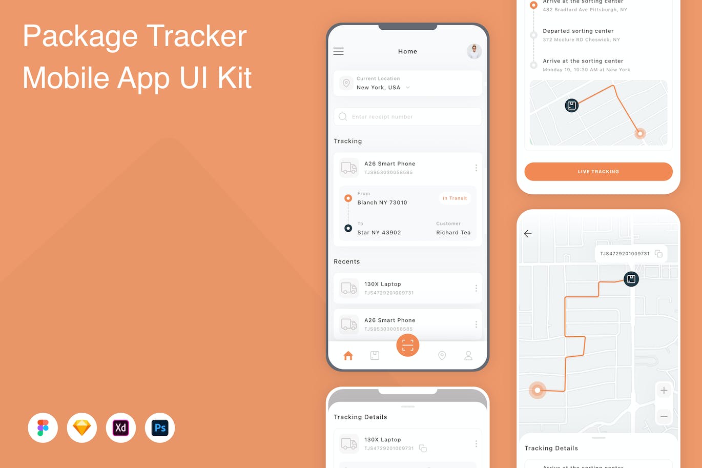快递包裹包跟踪器移动应用APP UI KIT
