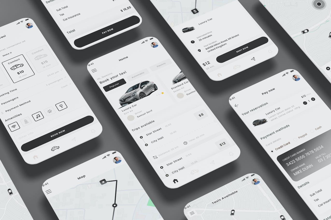 出租车预订、司机服务和乘车司机应用APP UI KIT