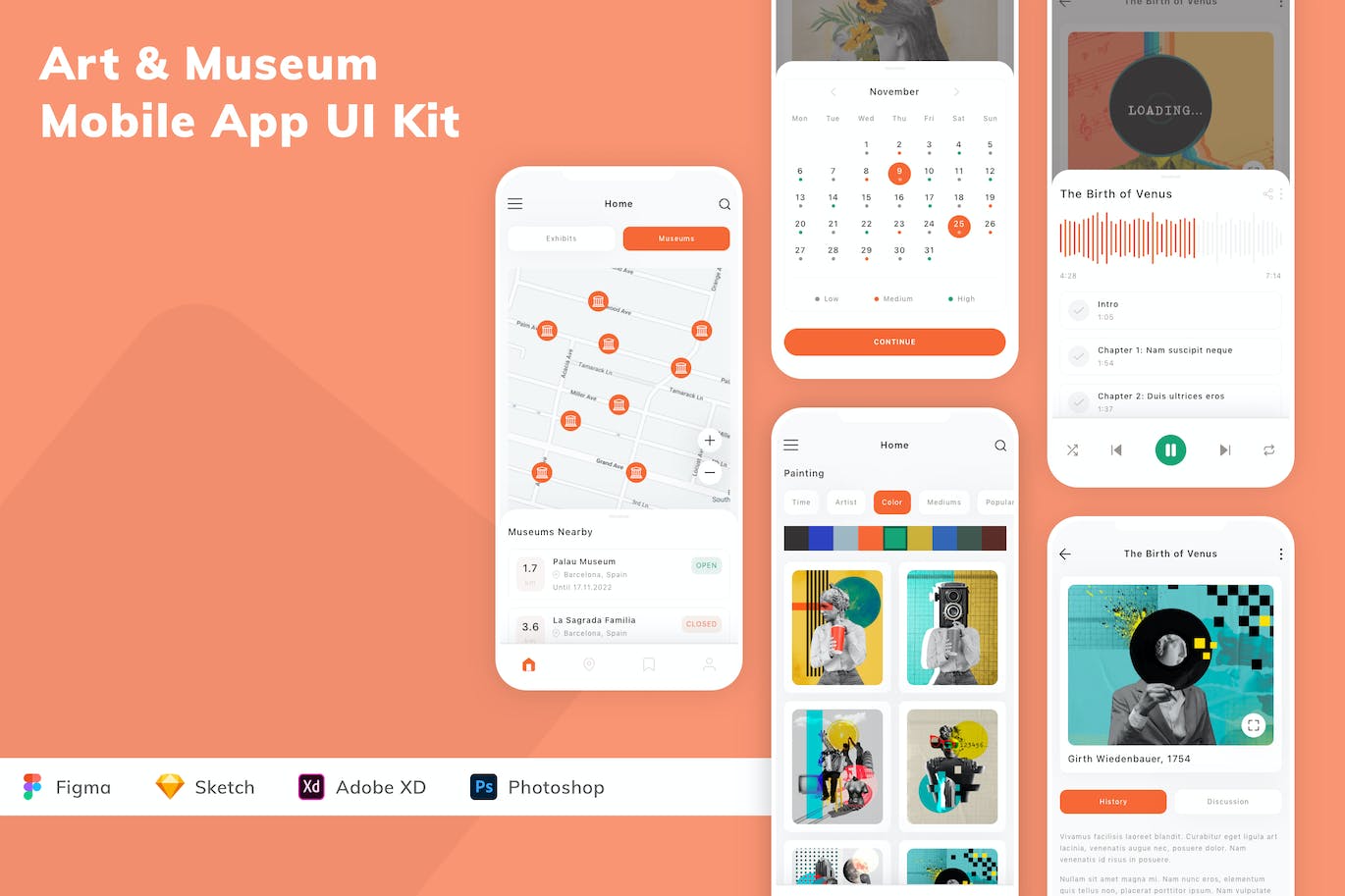 艺术与博物馆移动应用APP UI KIT