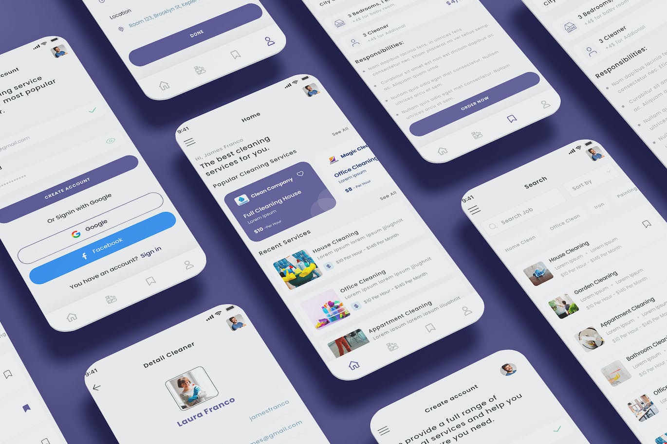 洗衣、家务、洗衣和清洁服务应用  APP UI KIT