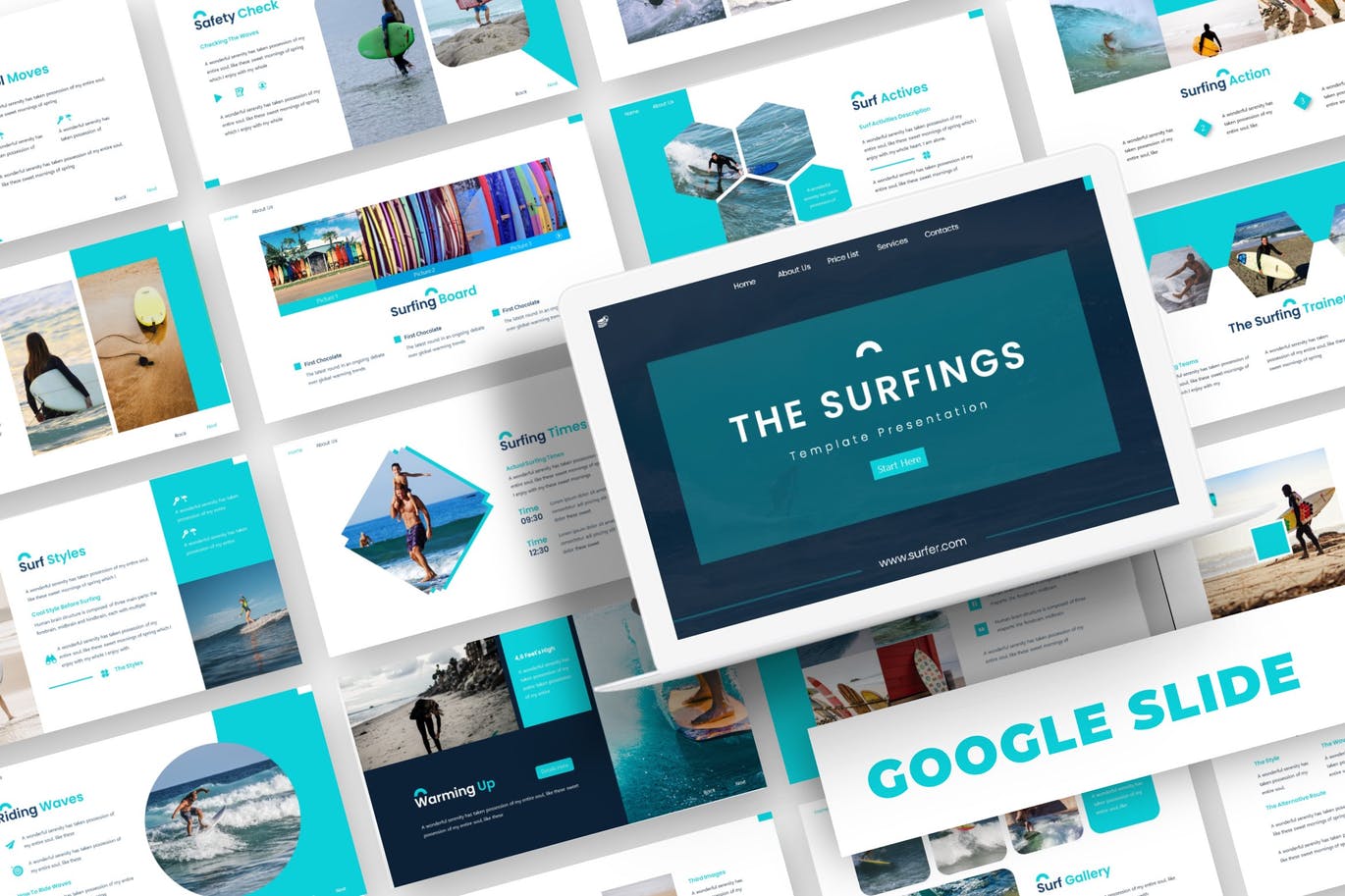 时尚高端简约游泳冲浪风格的powerpoint幻灯片演示模板（pptx）