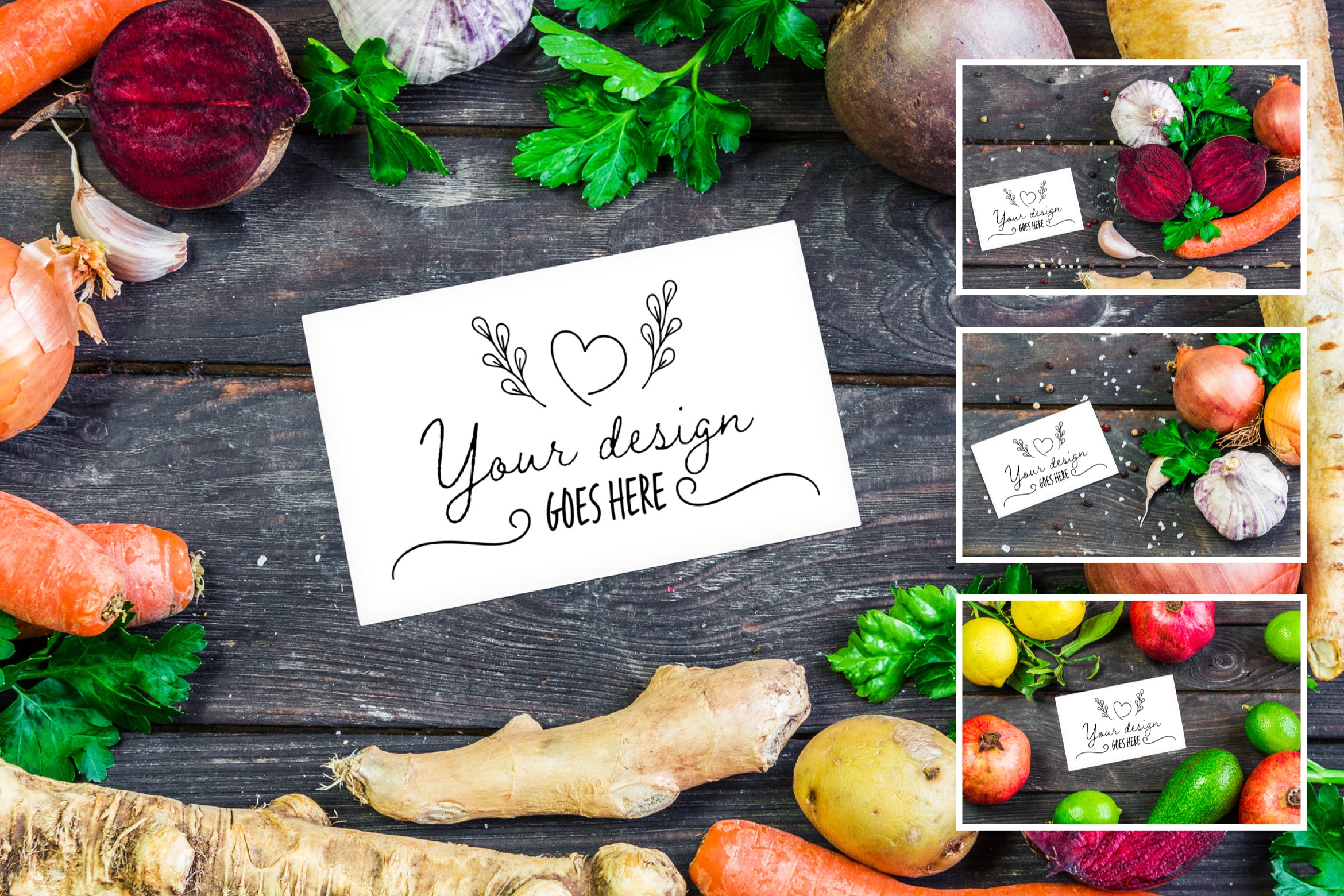 蔬菜场景卡片展示样机PSD素材 Card Mockup 4 PSD