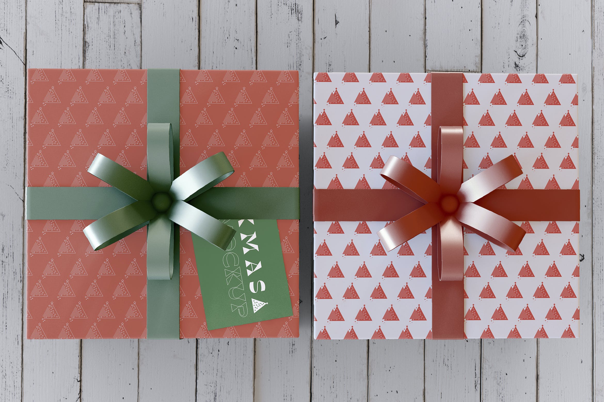 圣诞礼品盒包装设计顶视图样机 Christmas Mockup