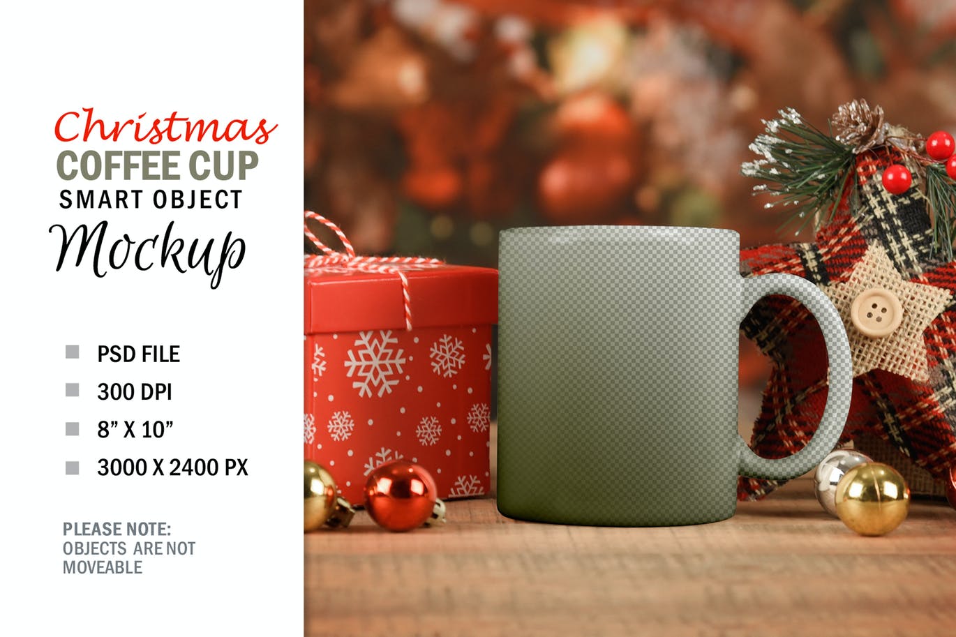 圣诞场景咖啡杯样机模板 Christmas Coffee Glass Cup Mockup Smart Object