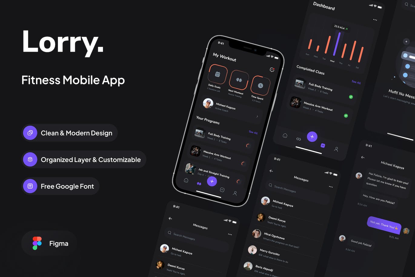 训练仪表板深色版APP UI KIT