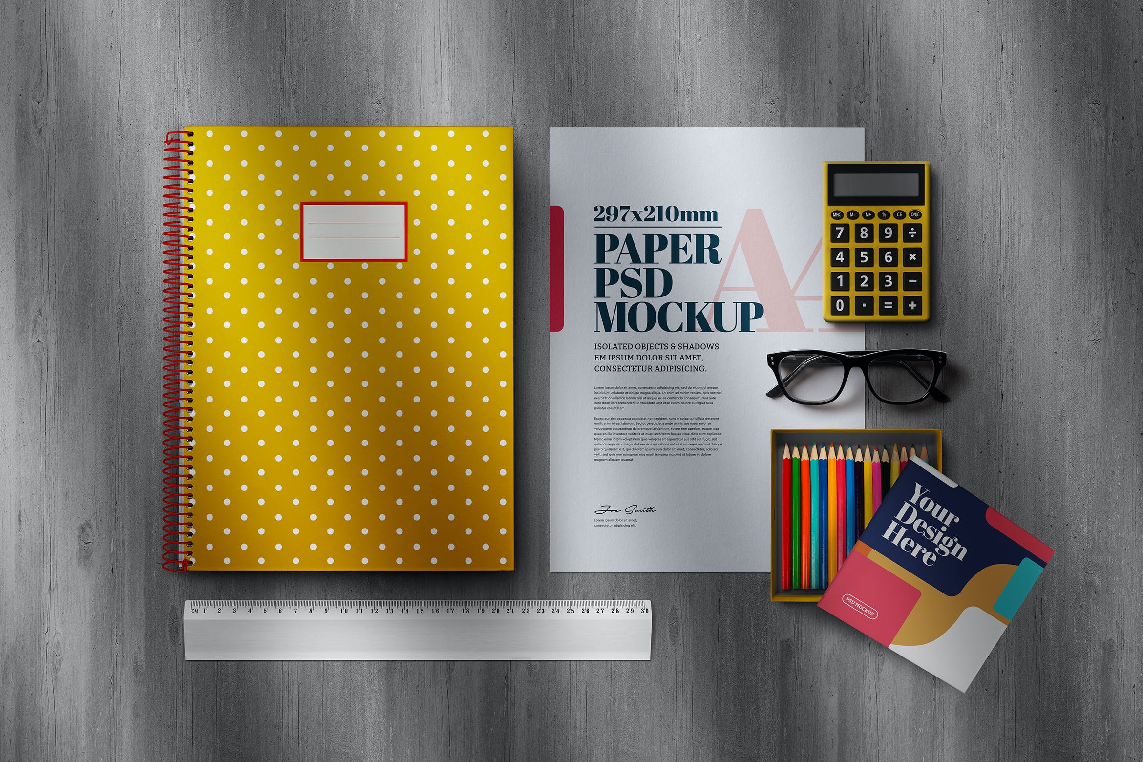 学习文具元素纸张展示样机模板v7 Back to School Mockup Scene