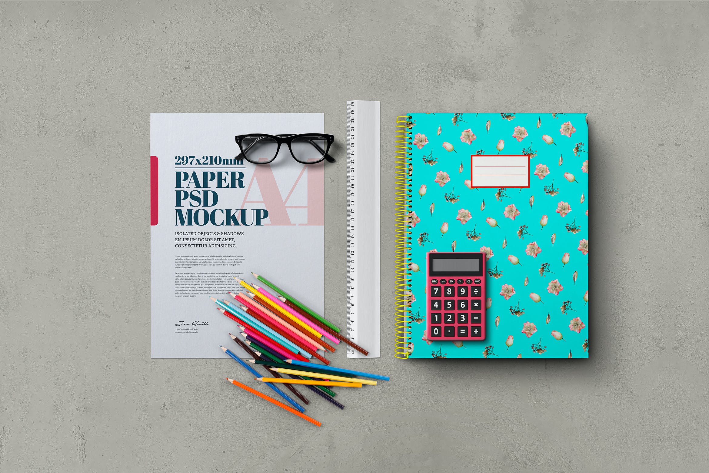 学习文具元素纸张展示样机模板v1 Back to School Mockup Scene