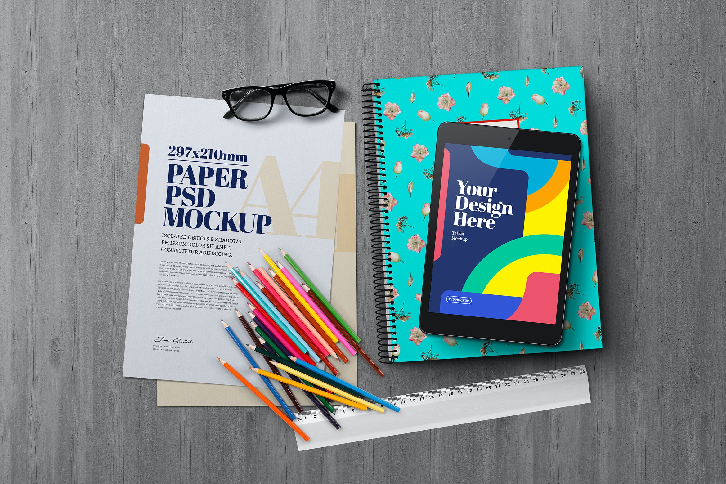 学习文具元素纸张展示样机模板v2 Back to School Mockup Scene