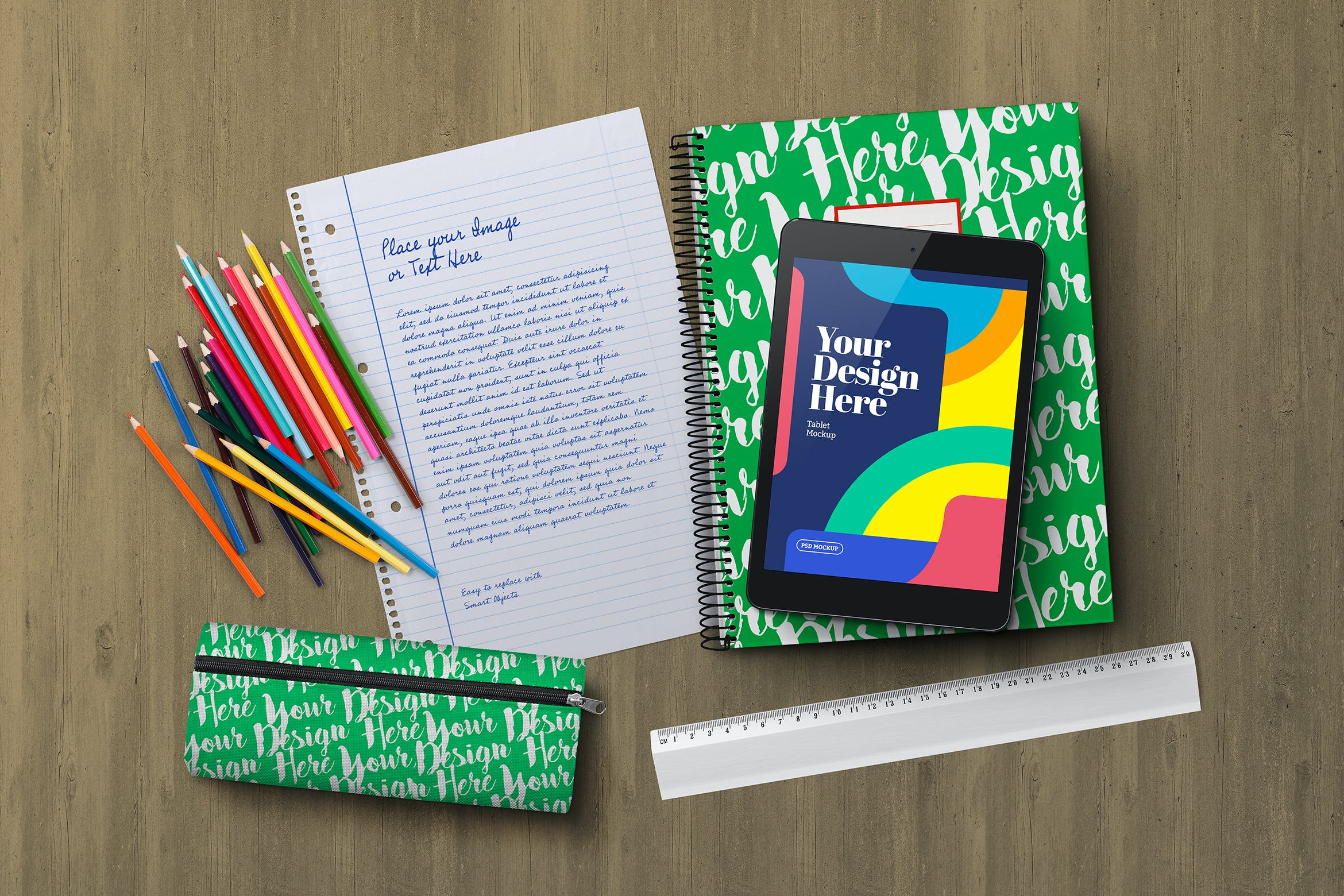 学习文具元素纸张展示样机模板v9 Back to School Mockup Scene