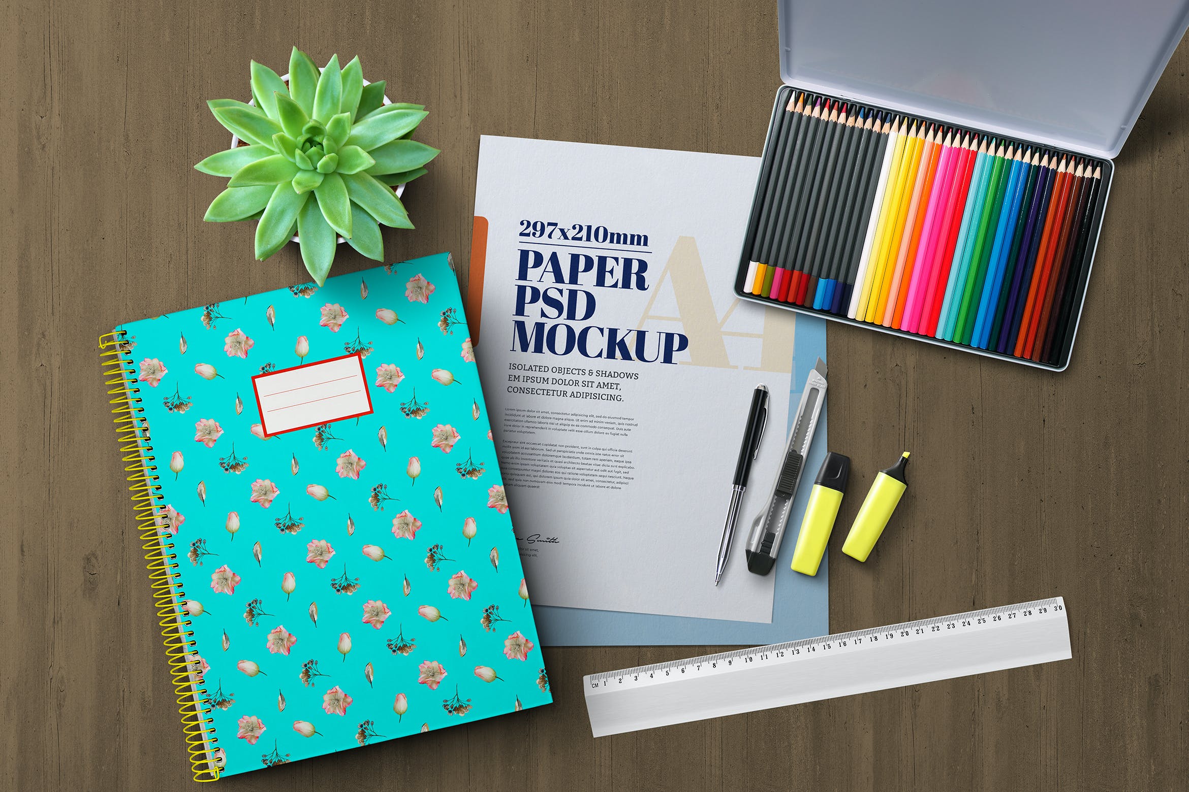 学习文具元素纸张展示样机模板v3 Back to School Mockup Scene