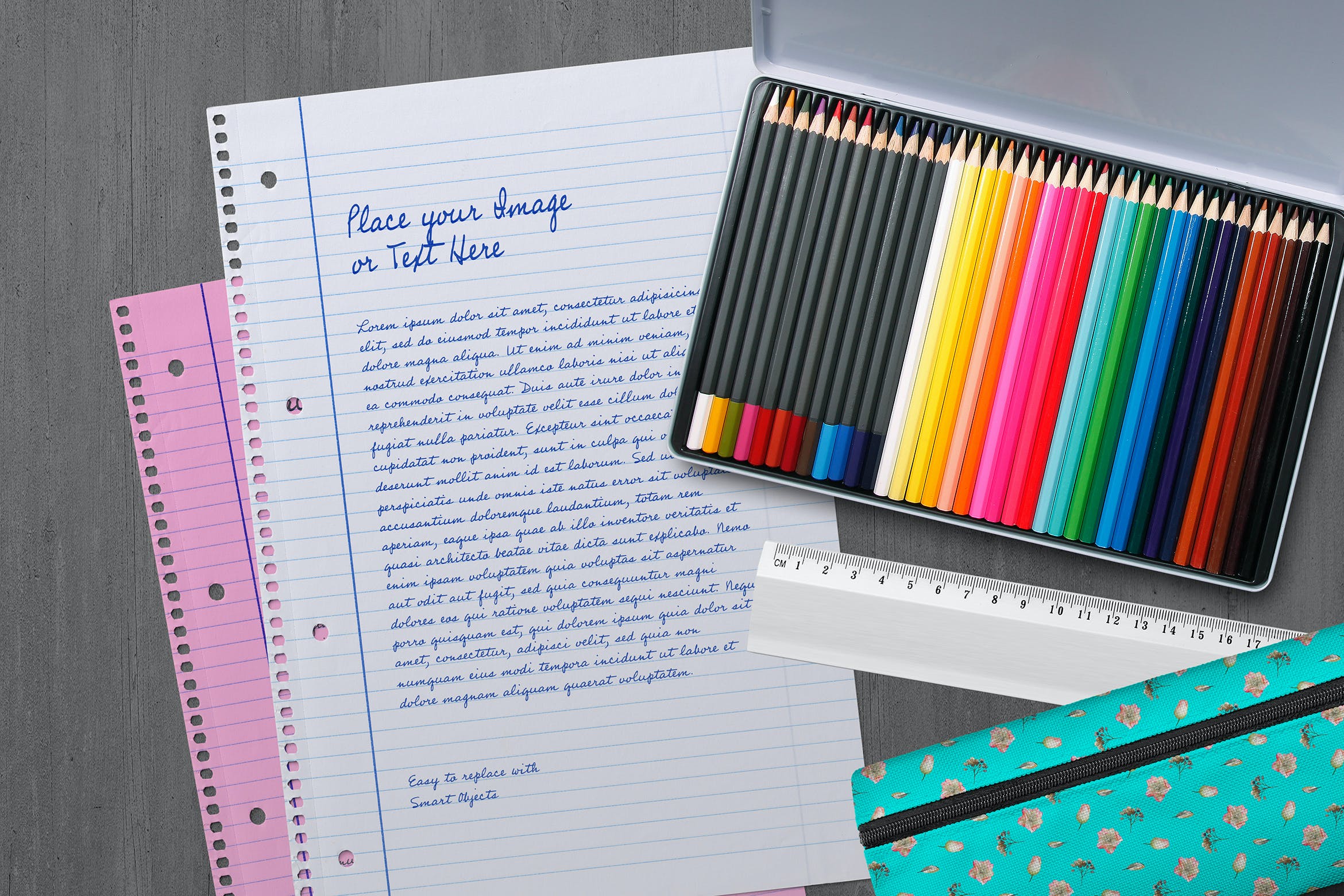 学习文具元素纸张展示样机模板v4 Back to School Mockup Scene