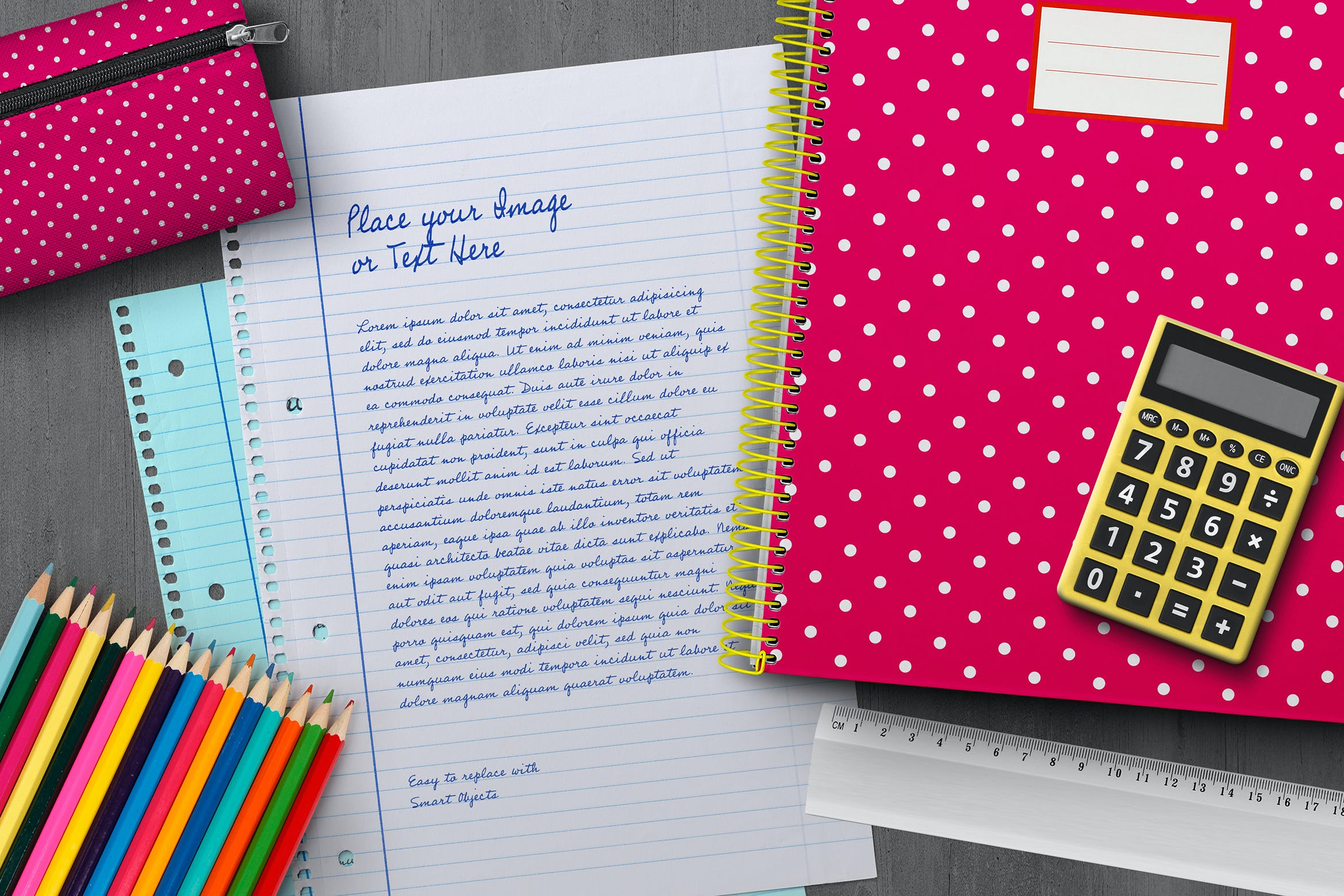 学习文具元素纸张展示样机模板v6 Back to School Mockup Scene