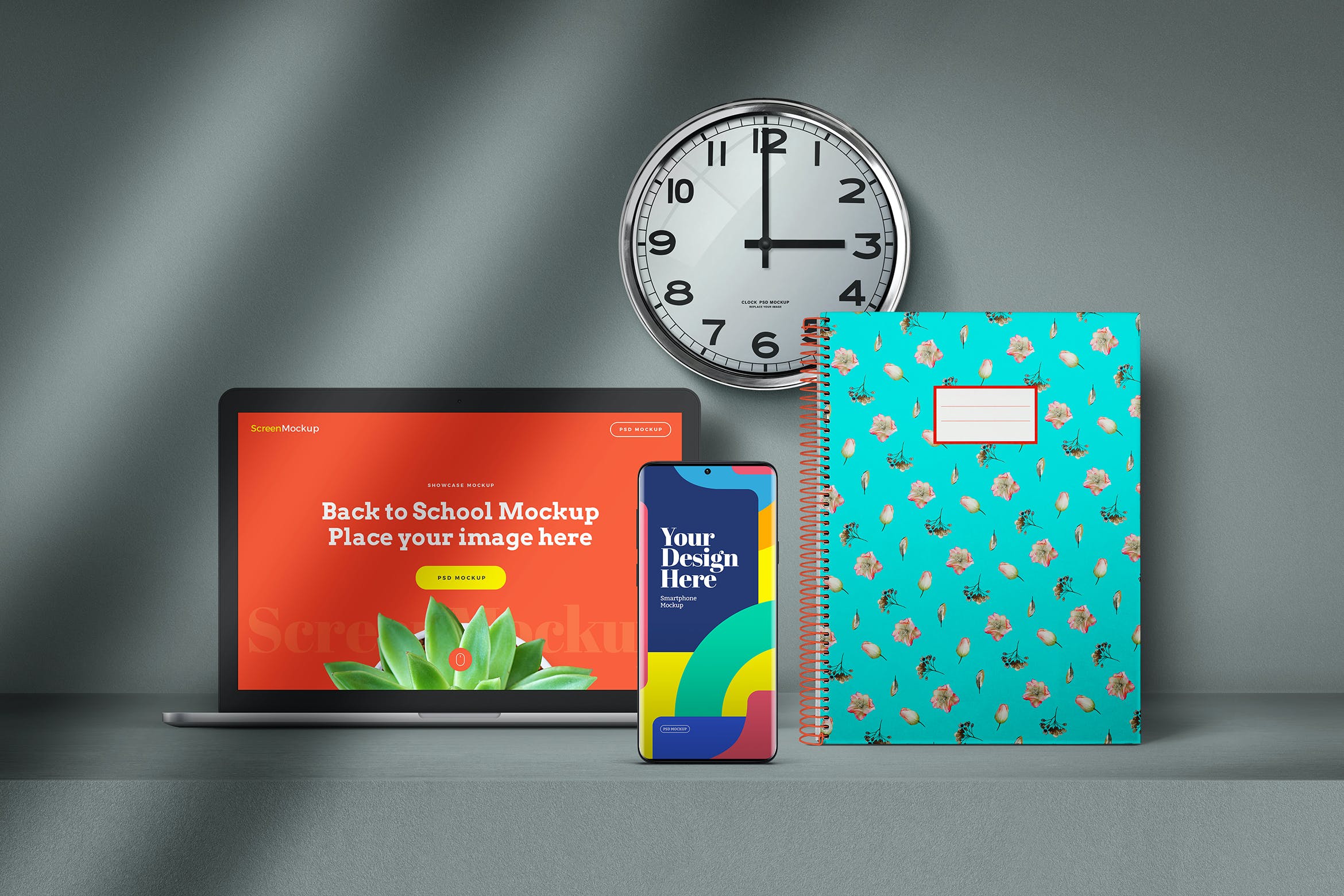 学习文具元素纸张展示样机模板v10 Back to School Mockup Scene