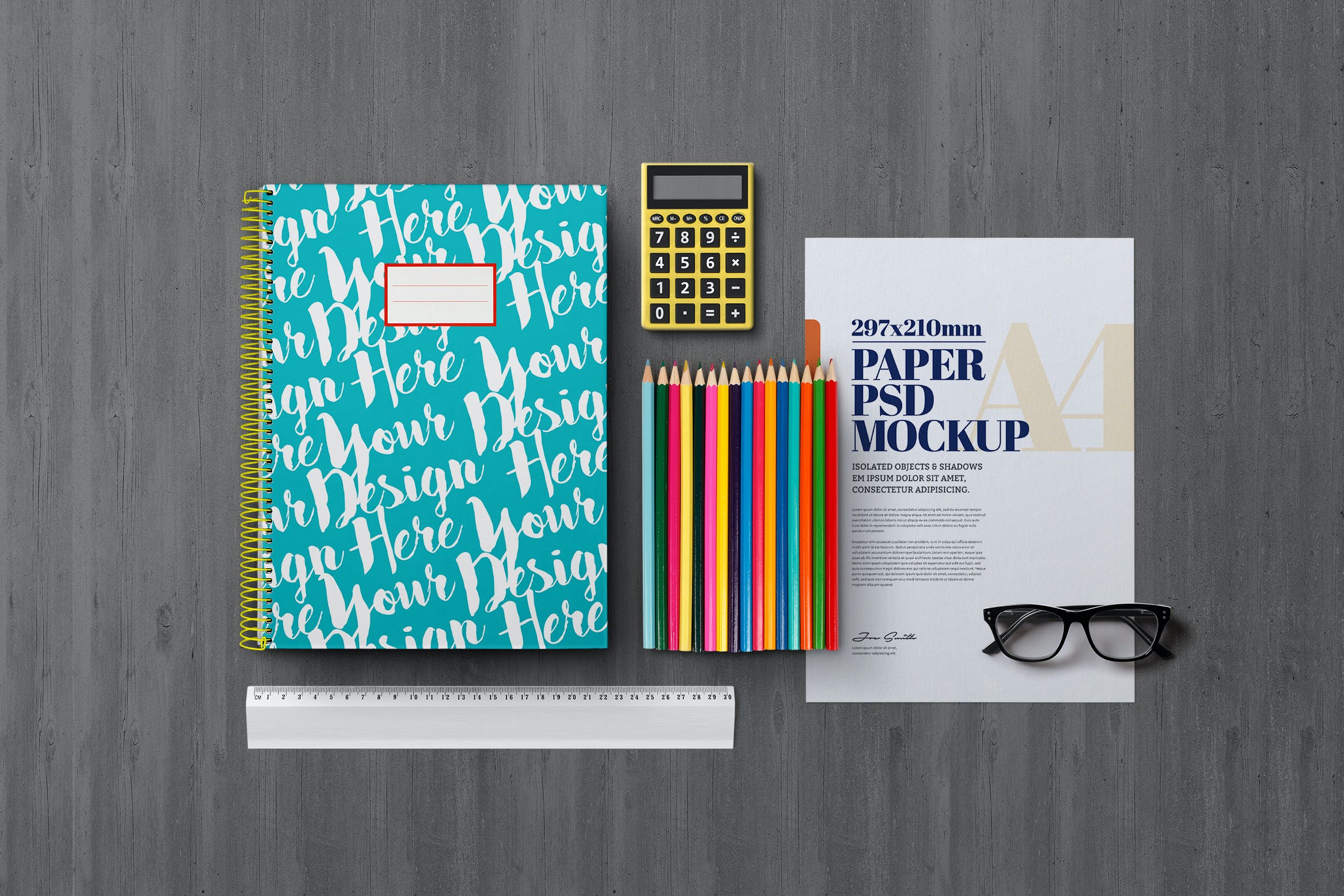 学习文具元素纸张展示样机模板 Back to School Mockup Scene