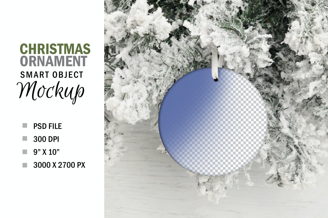 圣诞树圆形悬挂式装饰品设计样机 Round Christmas Tree Ornament Mockup