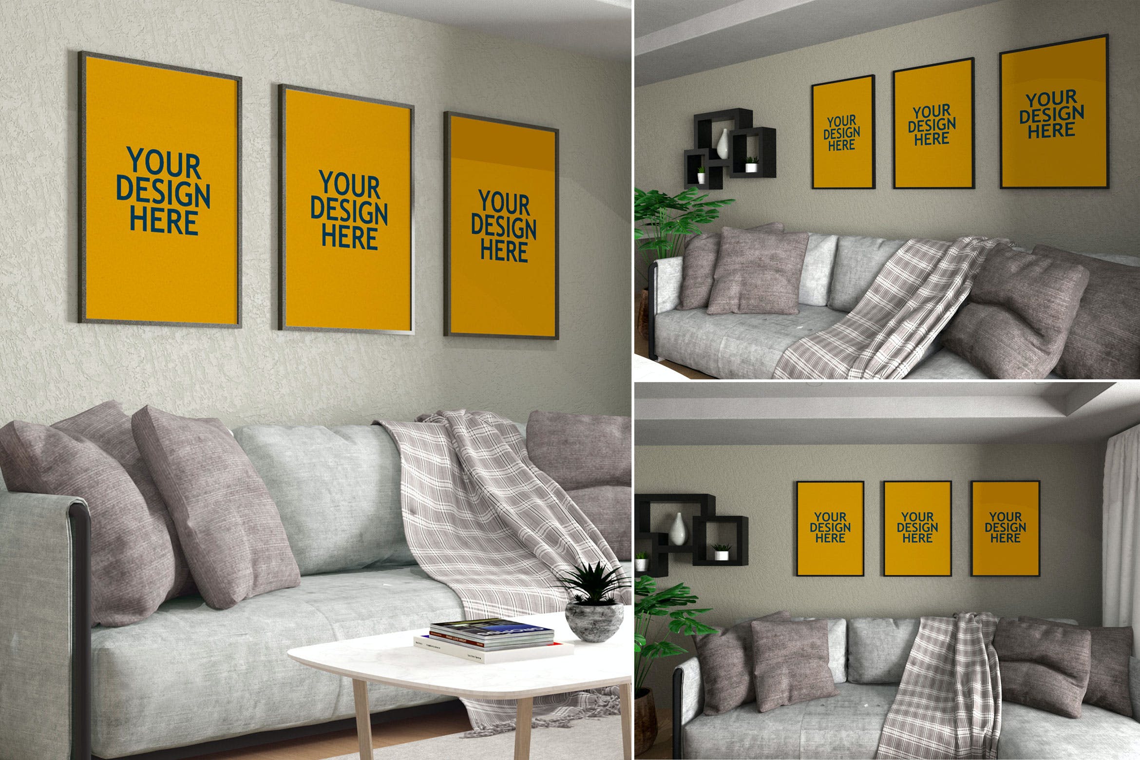 室内沙发背景墙装修设计画框作品展示样机 Frame Scene – Mockups VR